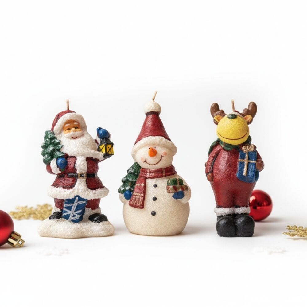 Pack de 3 Bougies Figurines de Noël 15 cm – Décorations Originales Assorties pour Ambiance Festive et Déco de Table