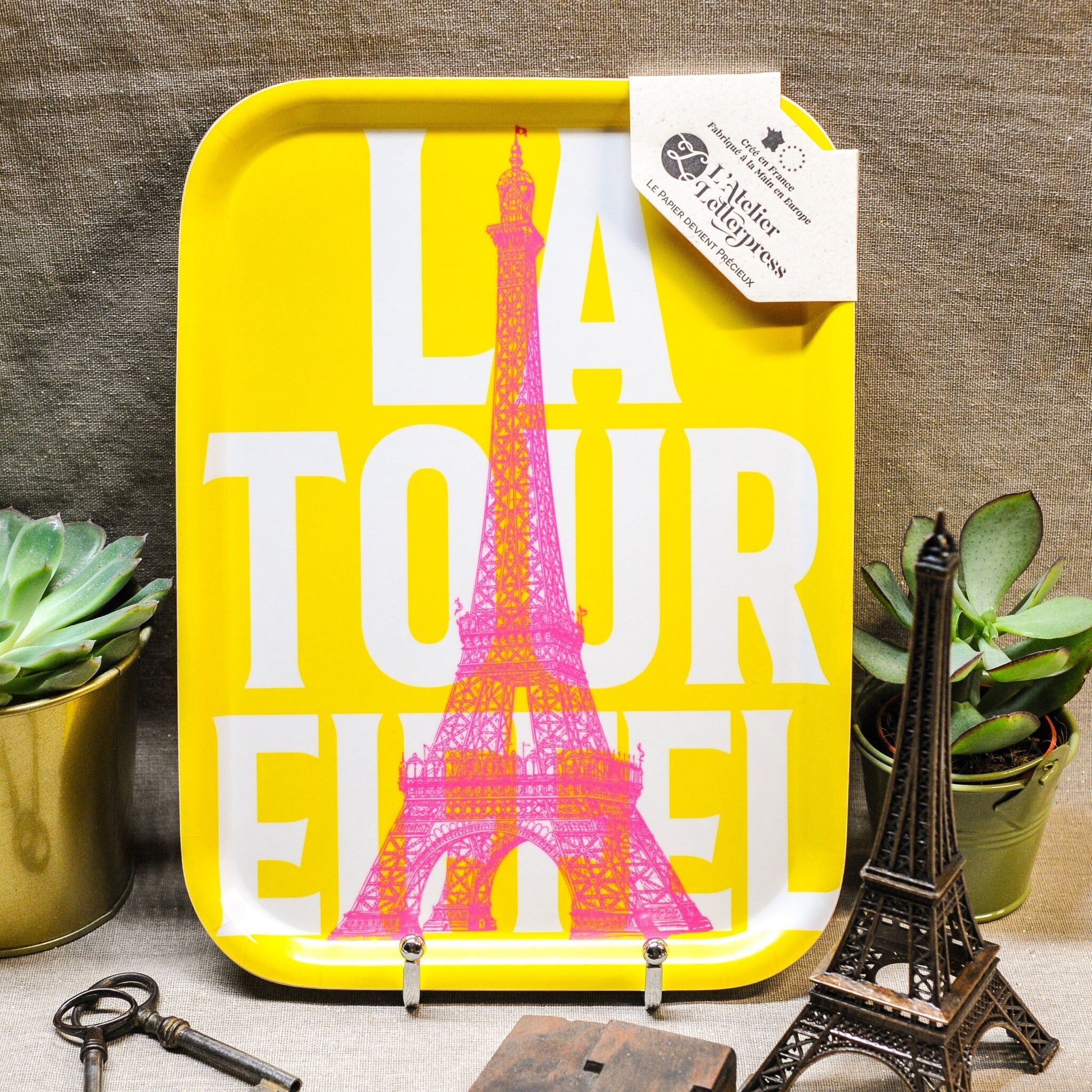 Medium rectangular tray with red and yellow Eiffel Tower