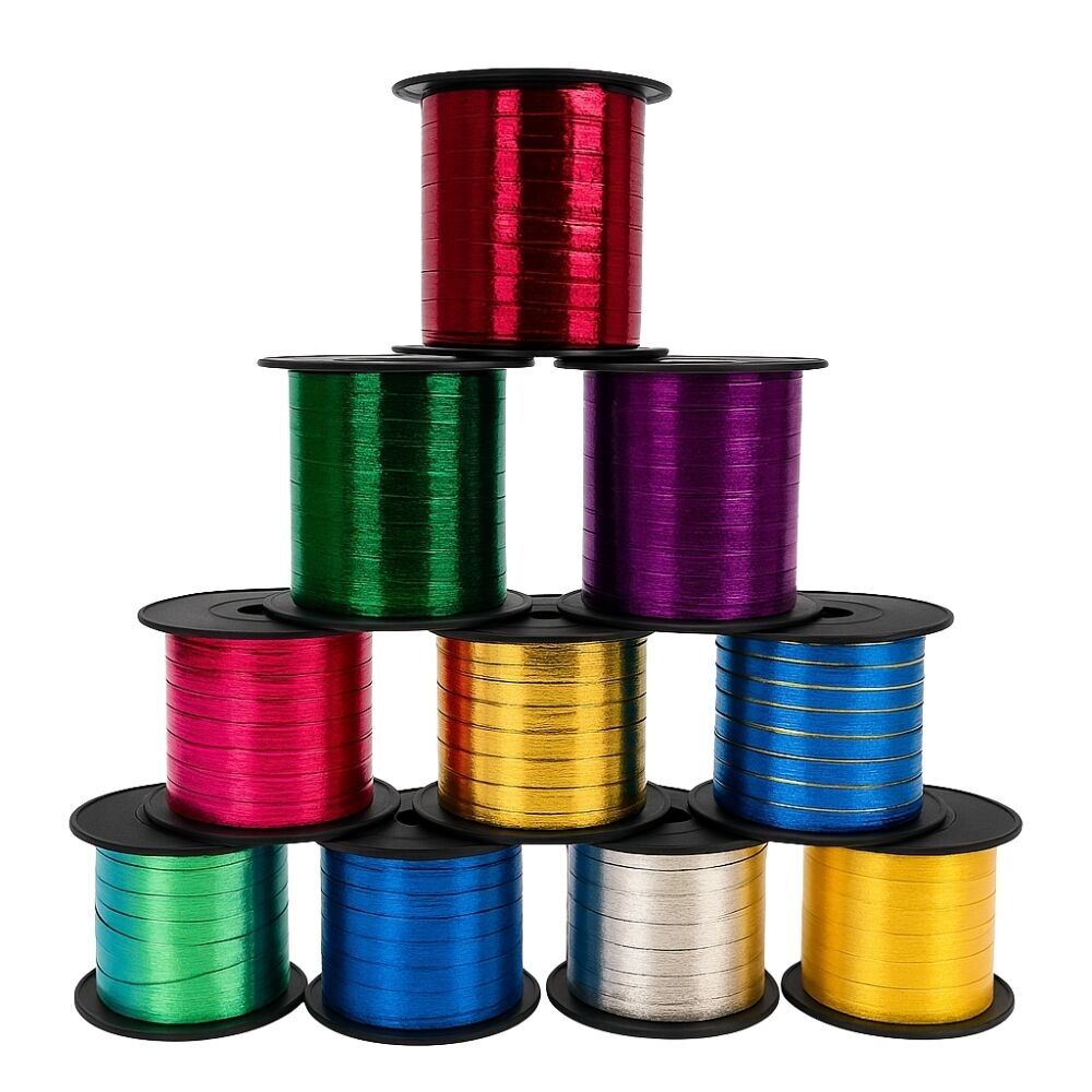 Pack of 5 Metallic and Coloured Ribbons 20m x 5mm – Random Colours for Gift Wrapping and Party Decorations