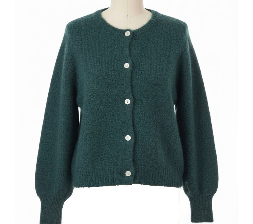 Gilet in maglia di mohair per bambini a maniche lunghe - Verde scuro