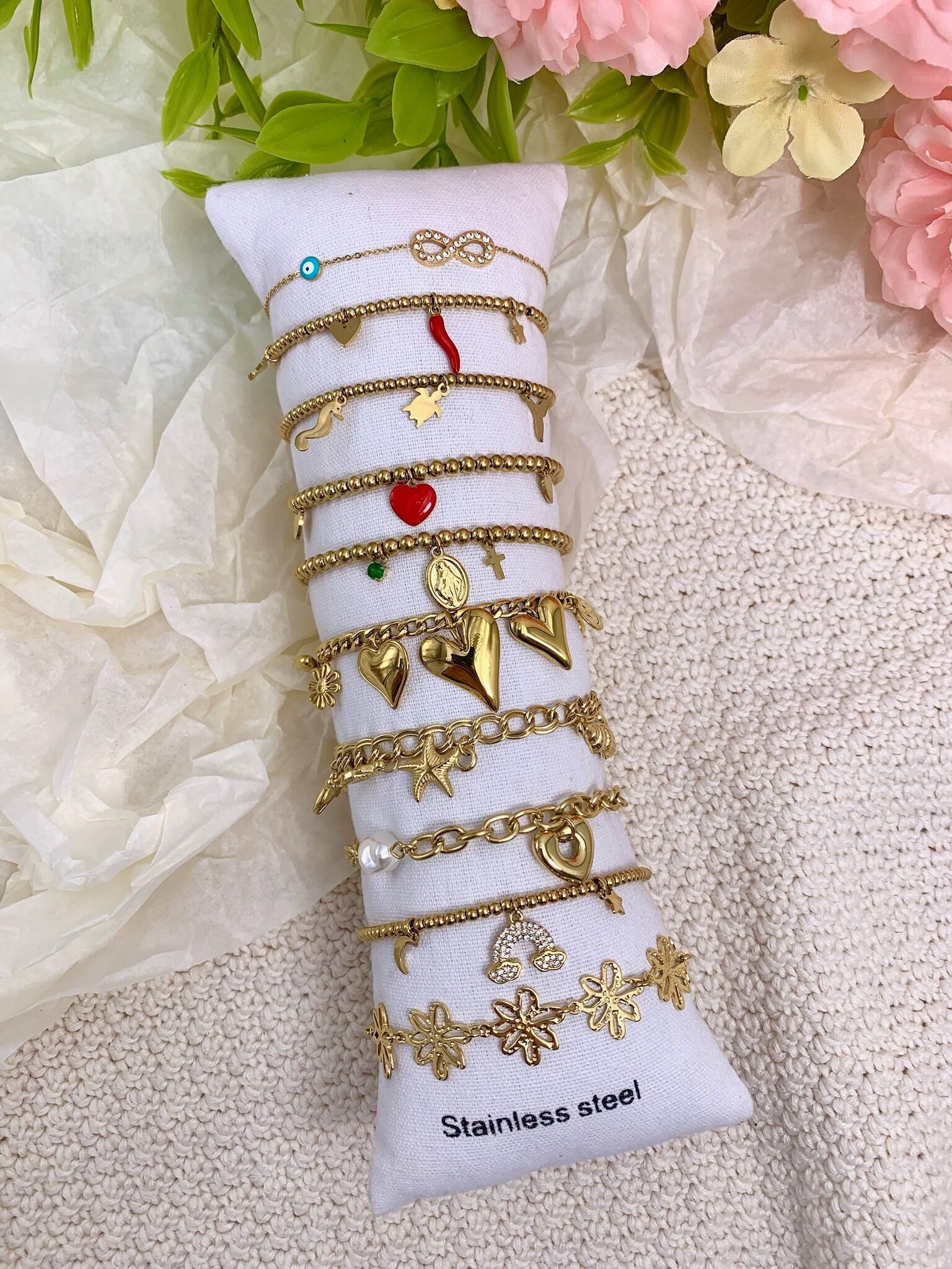 Juego de 10 pulseras de acero inoxidable sin expositor SET211