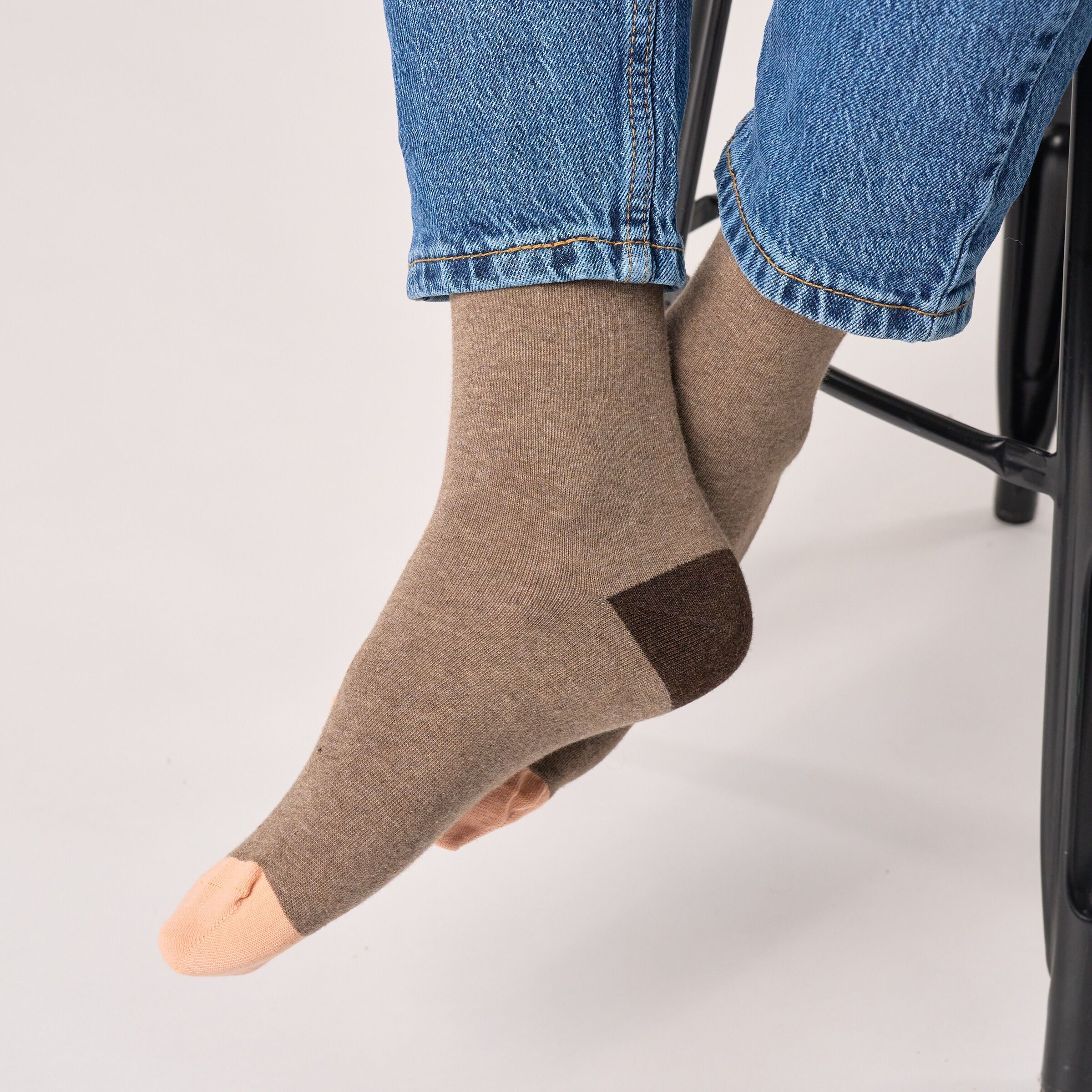 Plain combed cotton socks - Heather brown