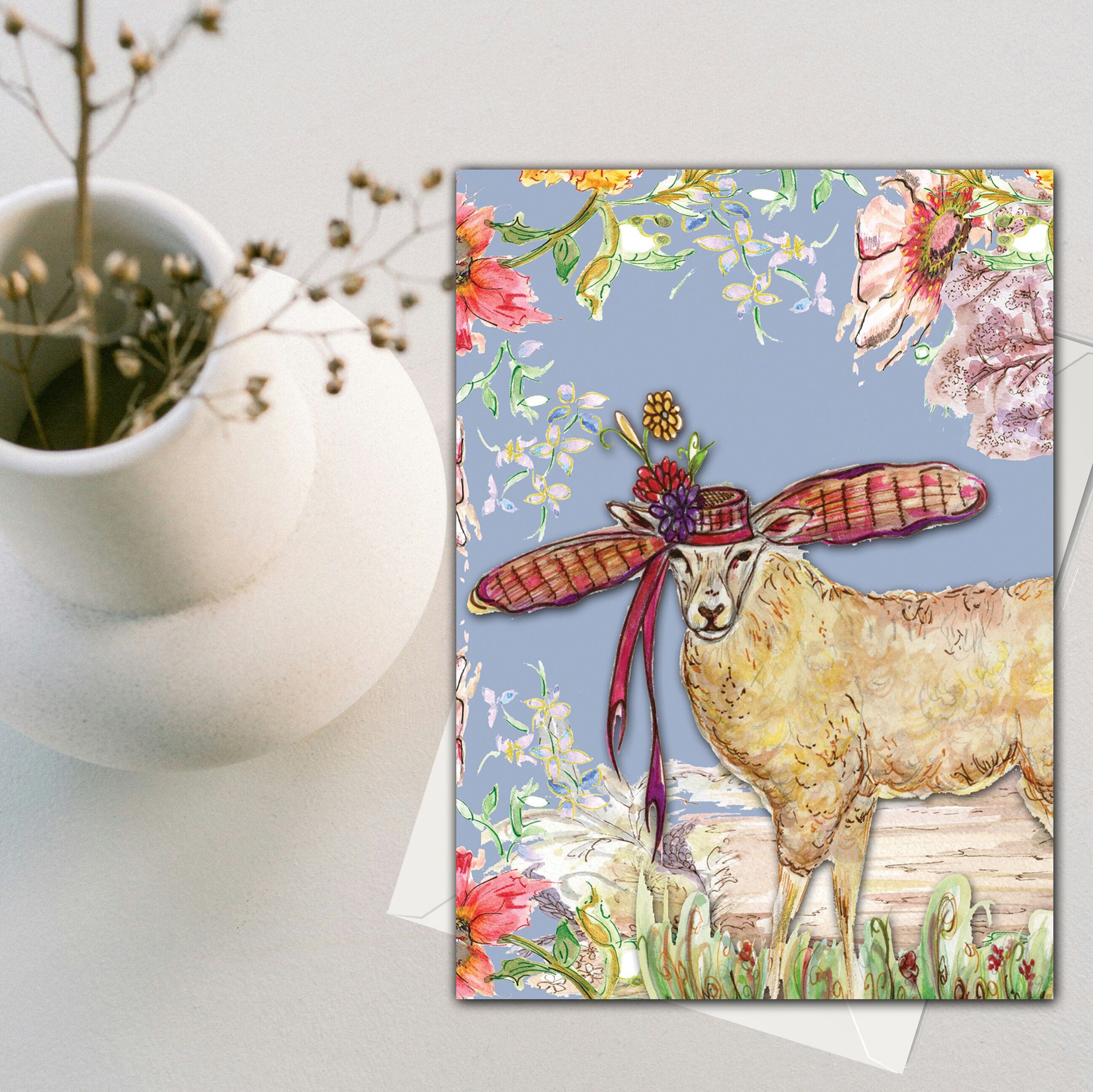 Biglietto d'auguri con pecora stravagante (120 x 170)