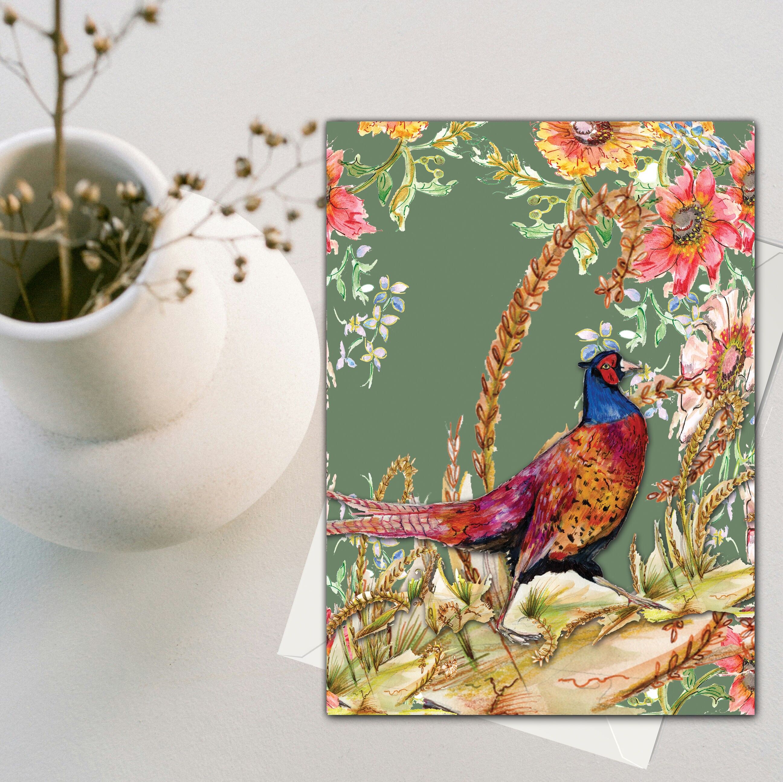 Biglietto d'auguri con fagiano stravagante - (120 x 170)