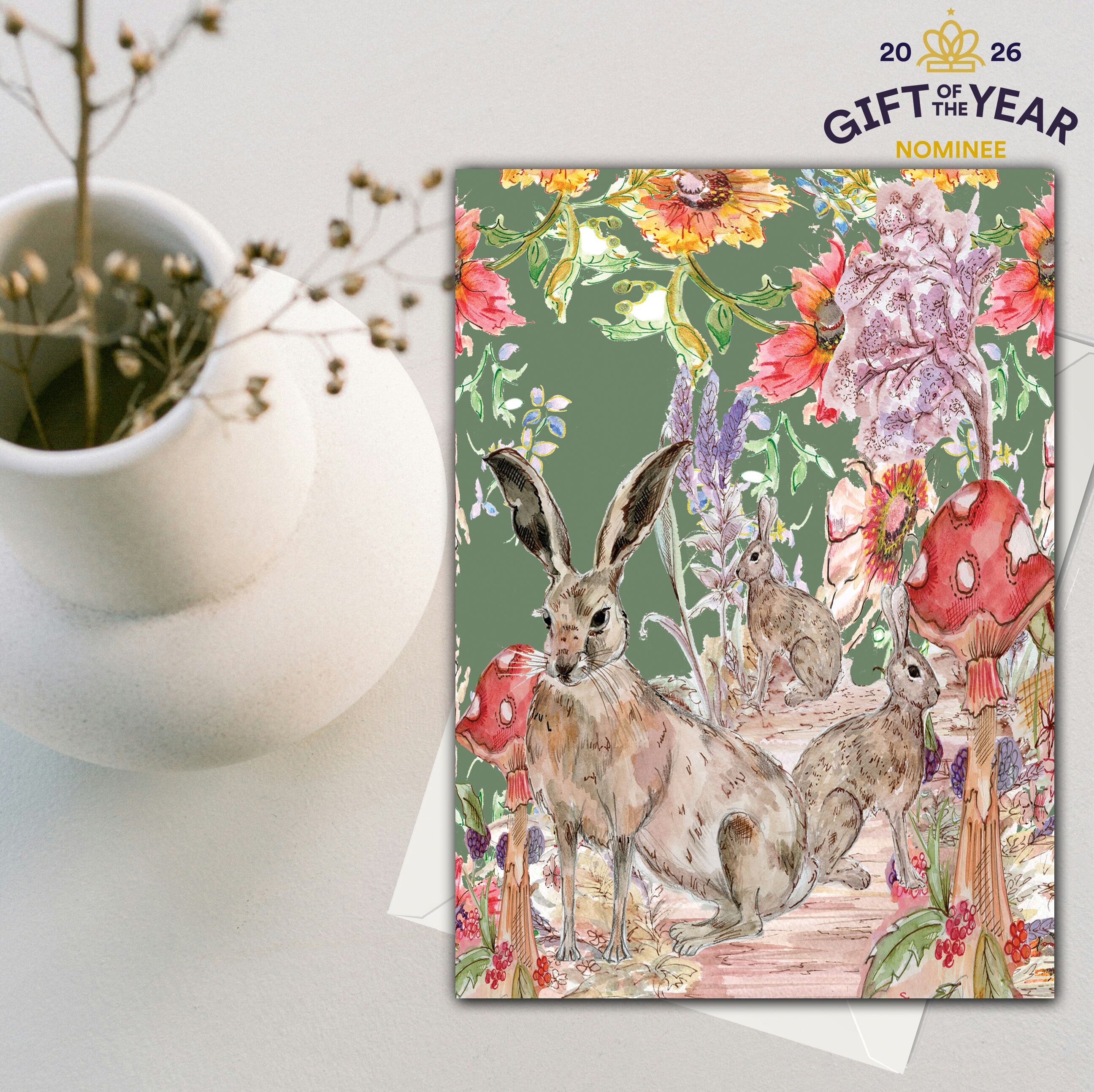 Biglietto d'auguri con lepre stravagante (120 x 170)