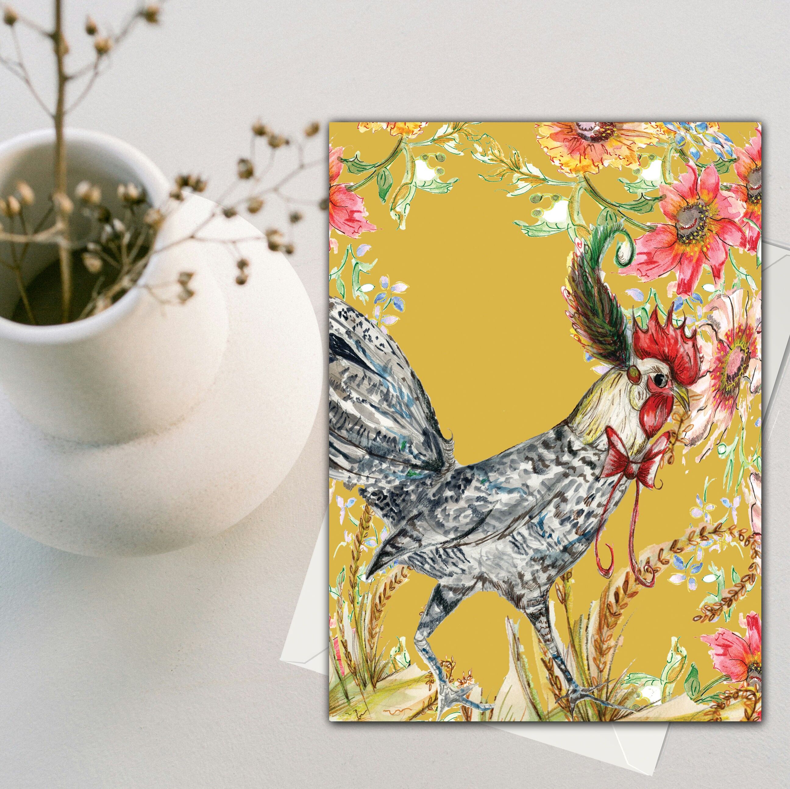 Biglietto d'auguri con pollo stravagante (120 x 170)