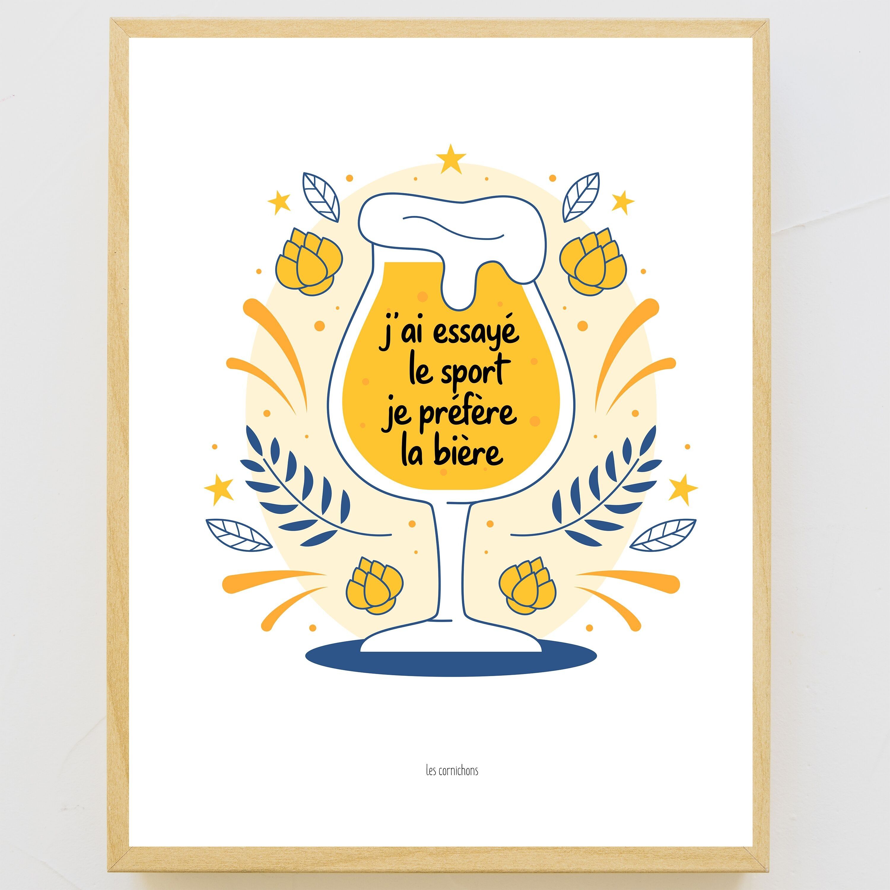 Il manifesto recita: "Ho provato lo sport, preferisco la birra!"Senza cornice 30x40cm - umorismo - regalo - aperitivo - decorazione
