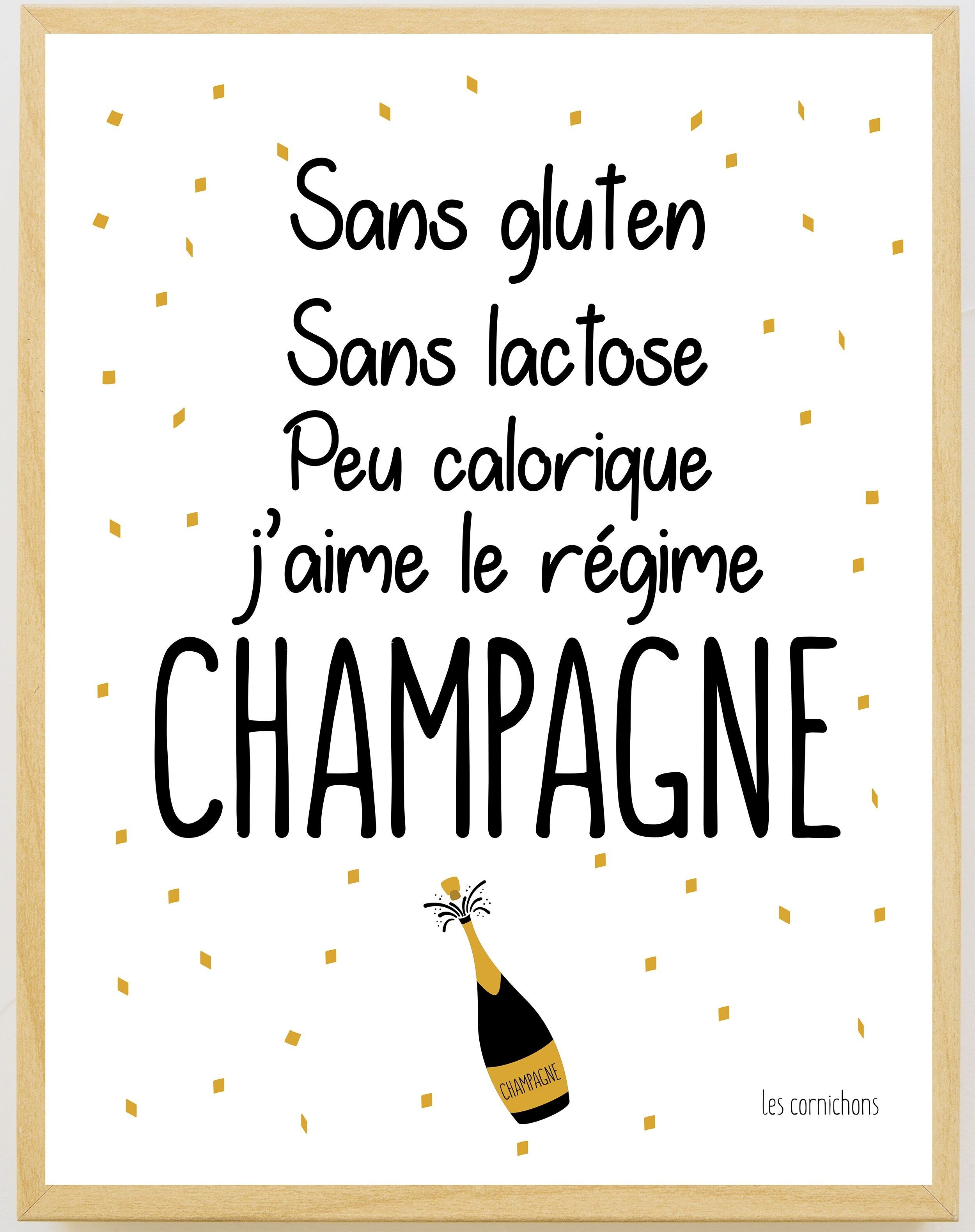 Adoro la dieta dello champagne!Incorniciato 30x40cm - umorismo - regalo - aperitivo - decorazione