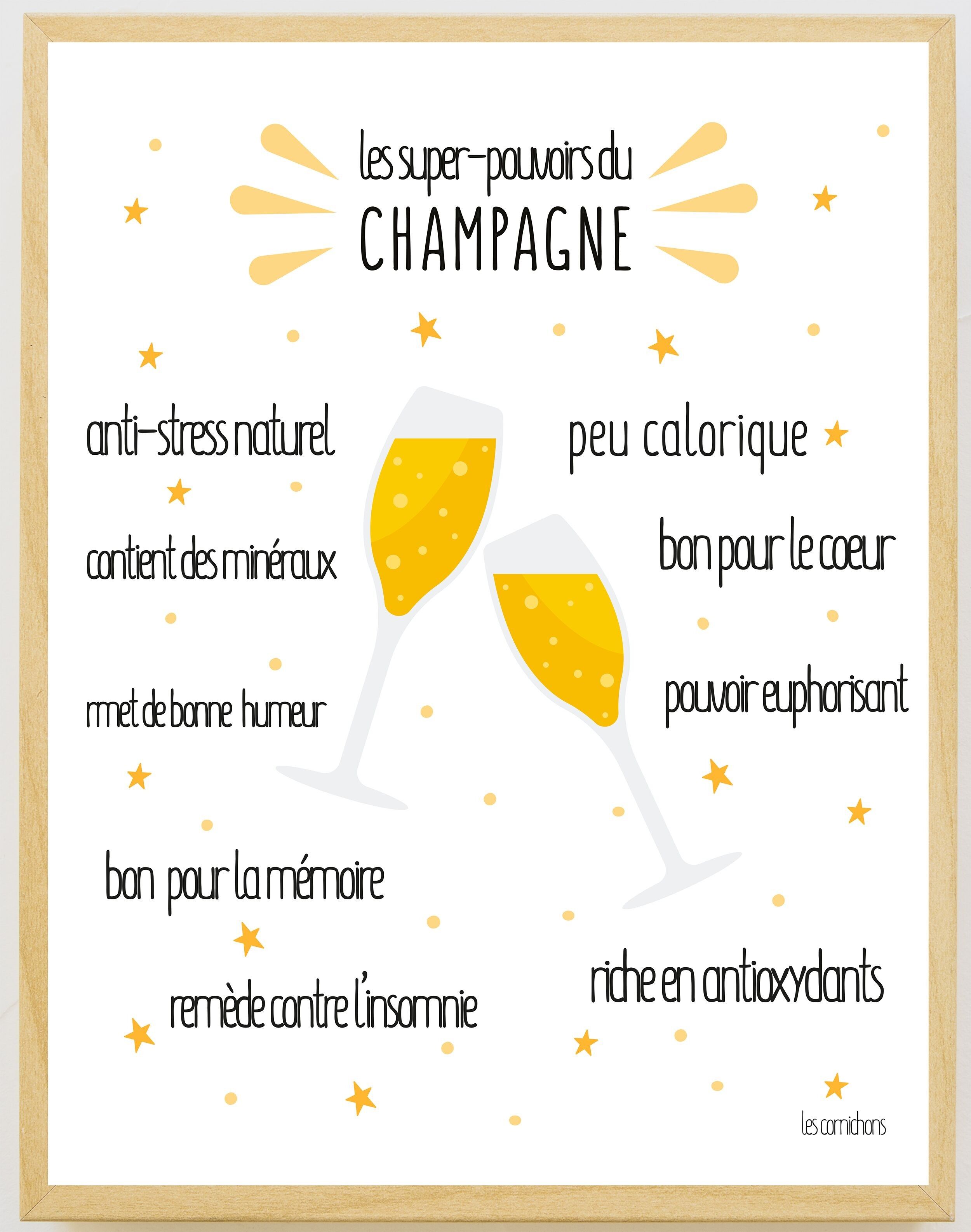 mette in mostra i superpoteri dello champagne!Senza cornice 30x40cm - umorismo - regalo - aperitivo - decorazione