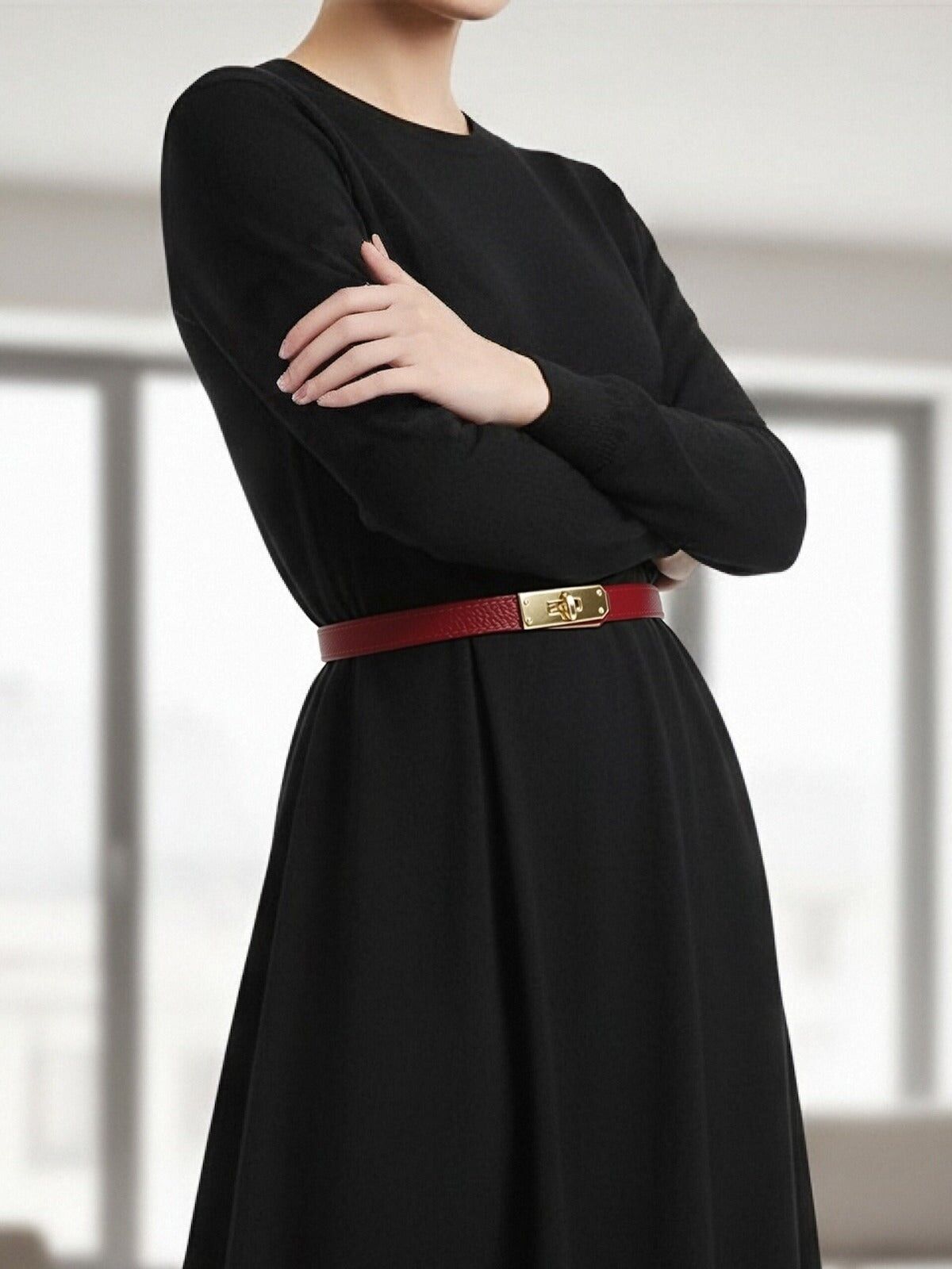 Verstellbarer Damen-Kleidergürtel aus echtem Leder, hergestellt in Italien, Art.-Nr.CIN01