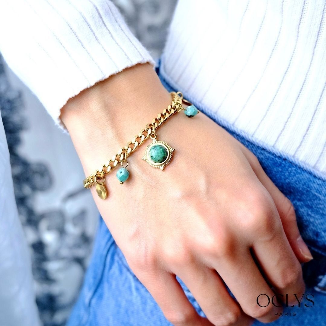 Anna Gold-Plated Stainless Steel Natural Stone Charm Bracelet