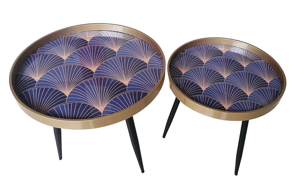 2 tavolini impilabili, Art Déco blu/oro