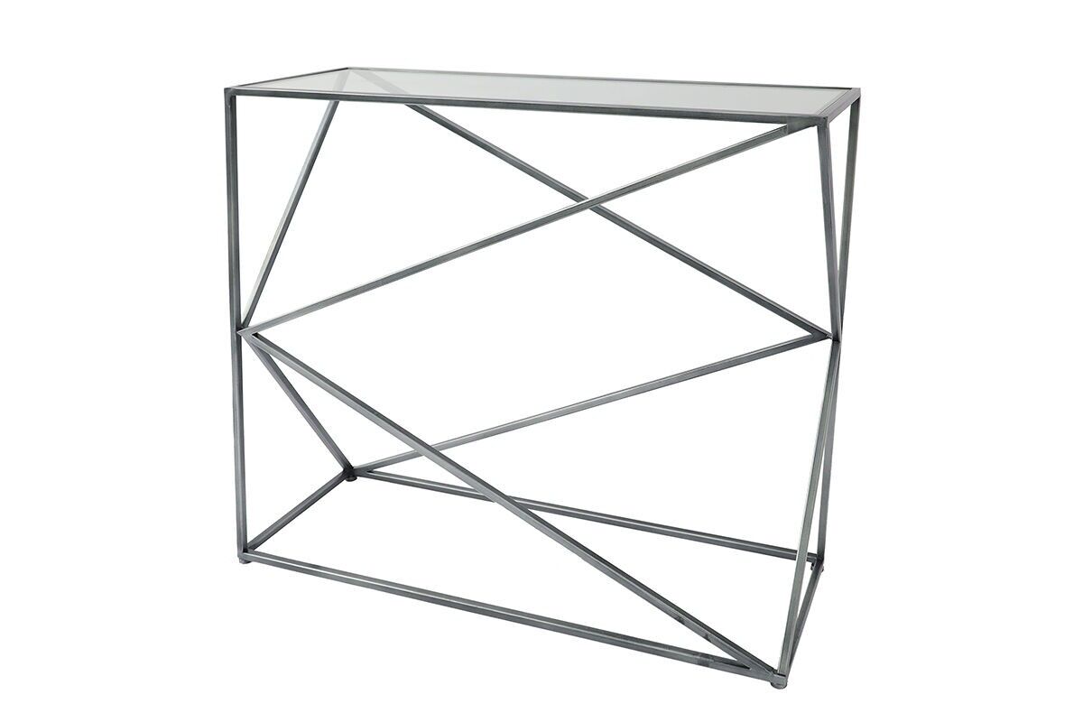 Konsole aus grauem Metall mit Kreuzhalterung, 80 cm