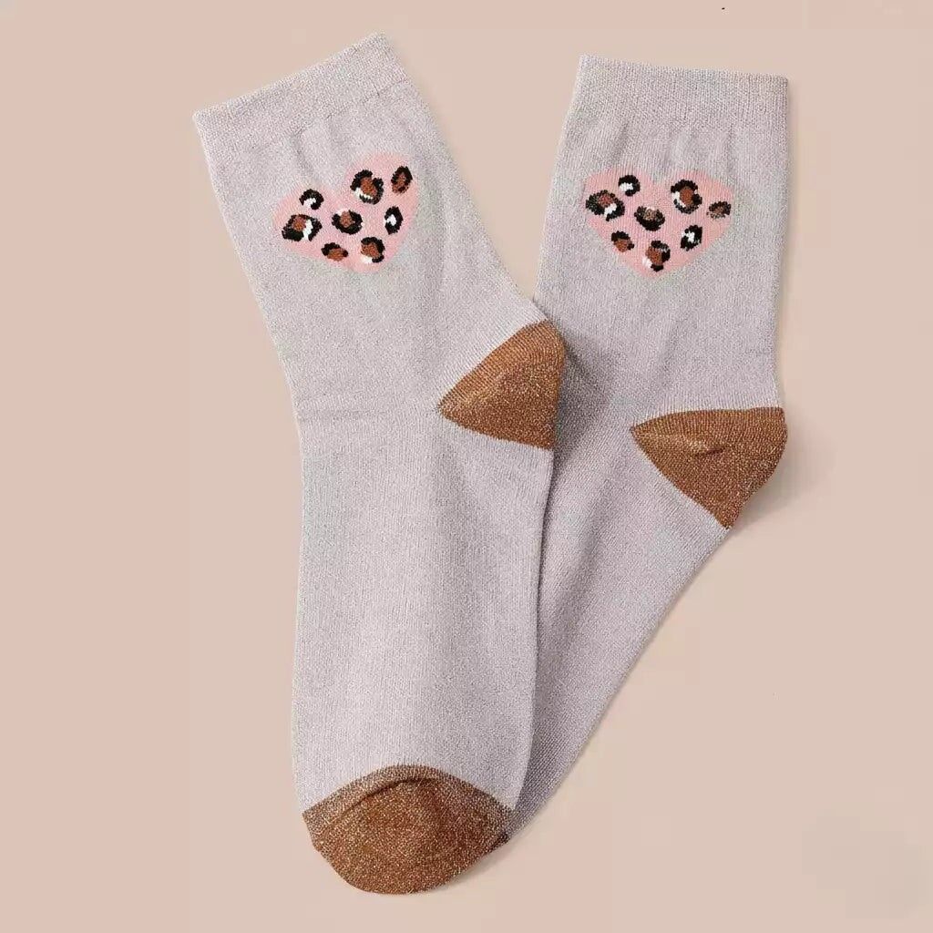 Women's Leopard Heart Knee-High Socks I 35-41