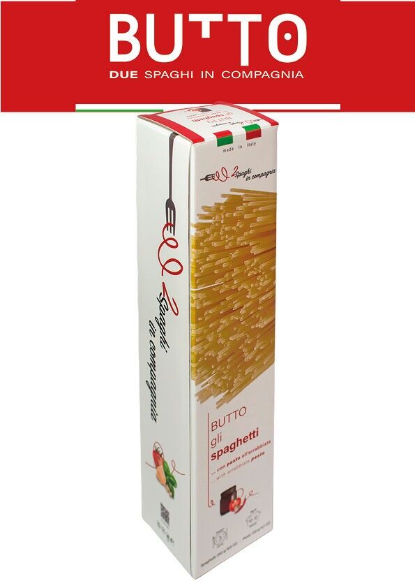 BOUTON 1.  Spaghetti Gli (250 g.)Pâtes italiennes artisanales + Pesto all'arrabbiata (135gr.) pronto da cucinare.Idée spécifique