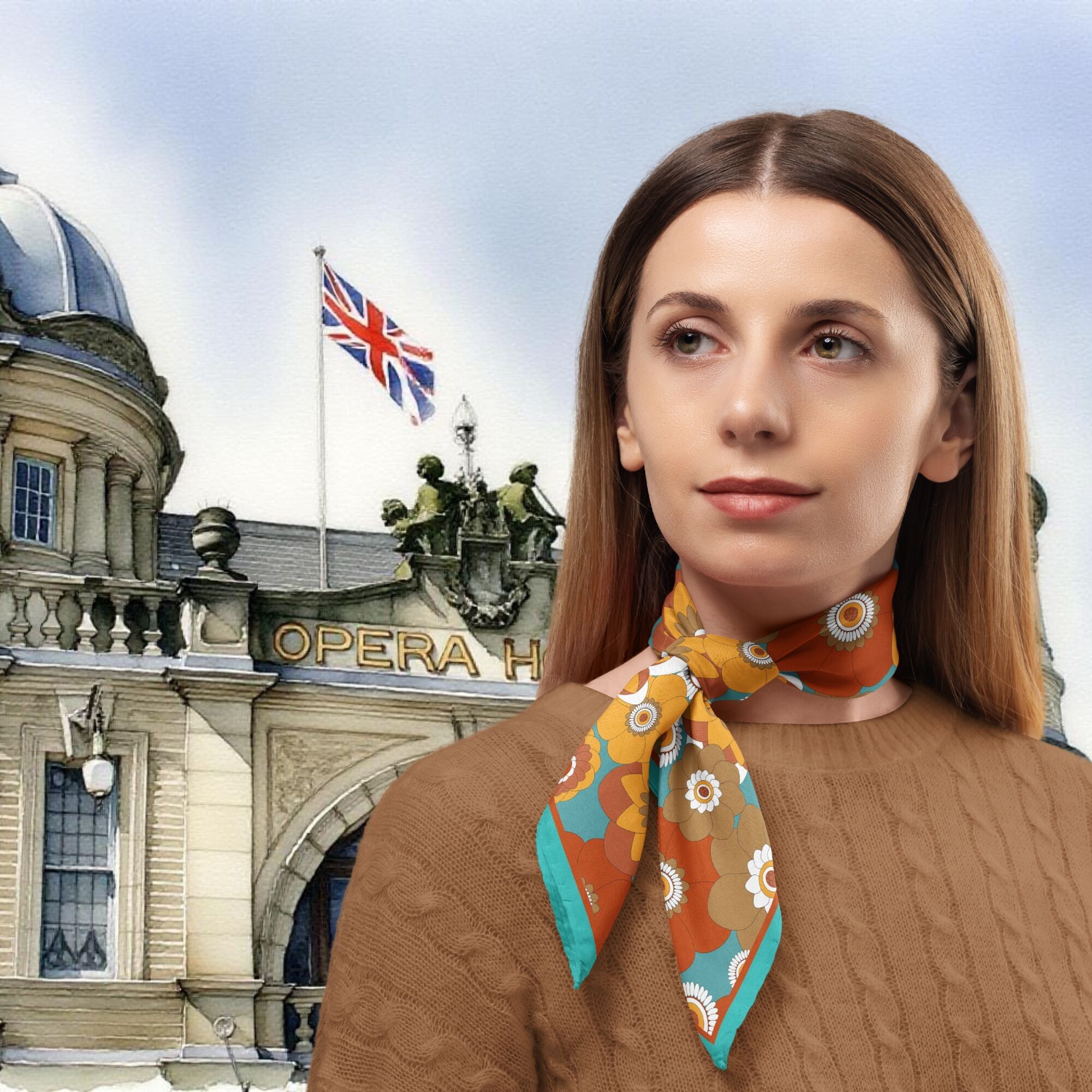 Bufanda de sarga de seda con estampado floral retro