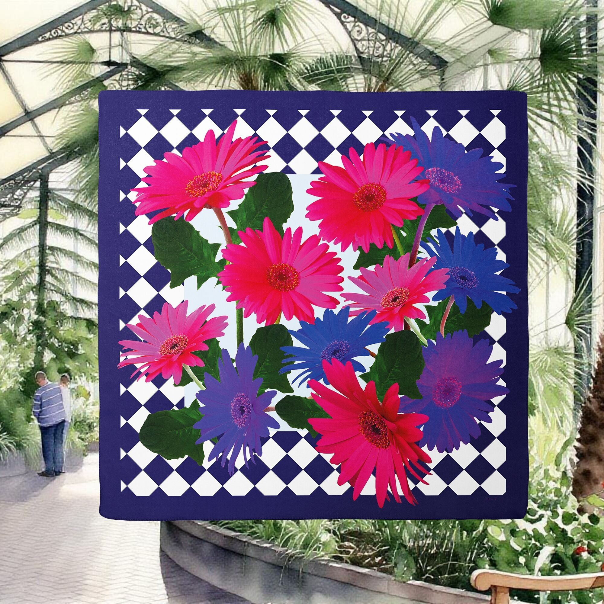 Sciarpa in twill di seta con gerbere