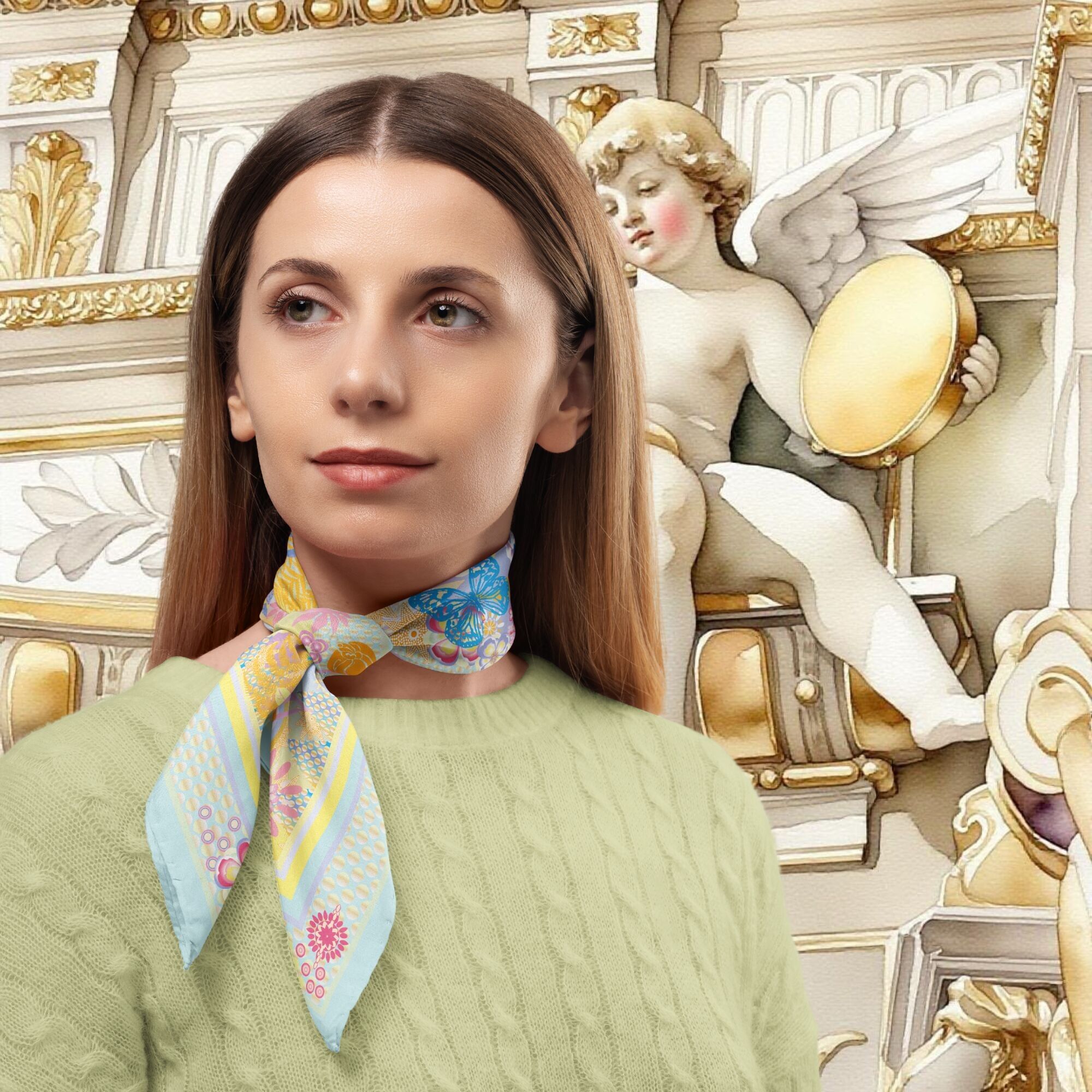 Sciarpa in twill di seta con farfalle