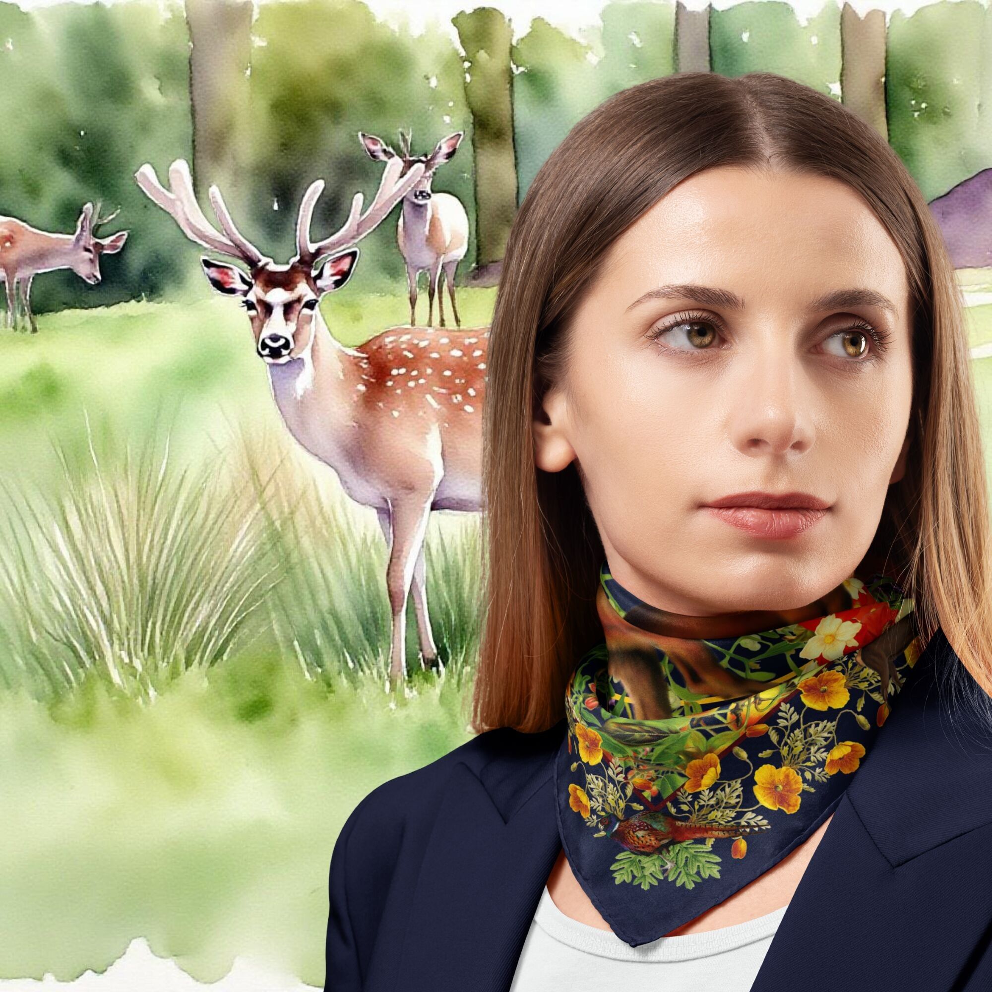 Bufanda de sarga de seda de ciervo rojo