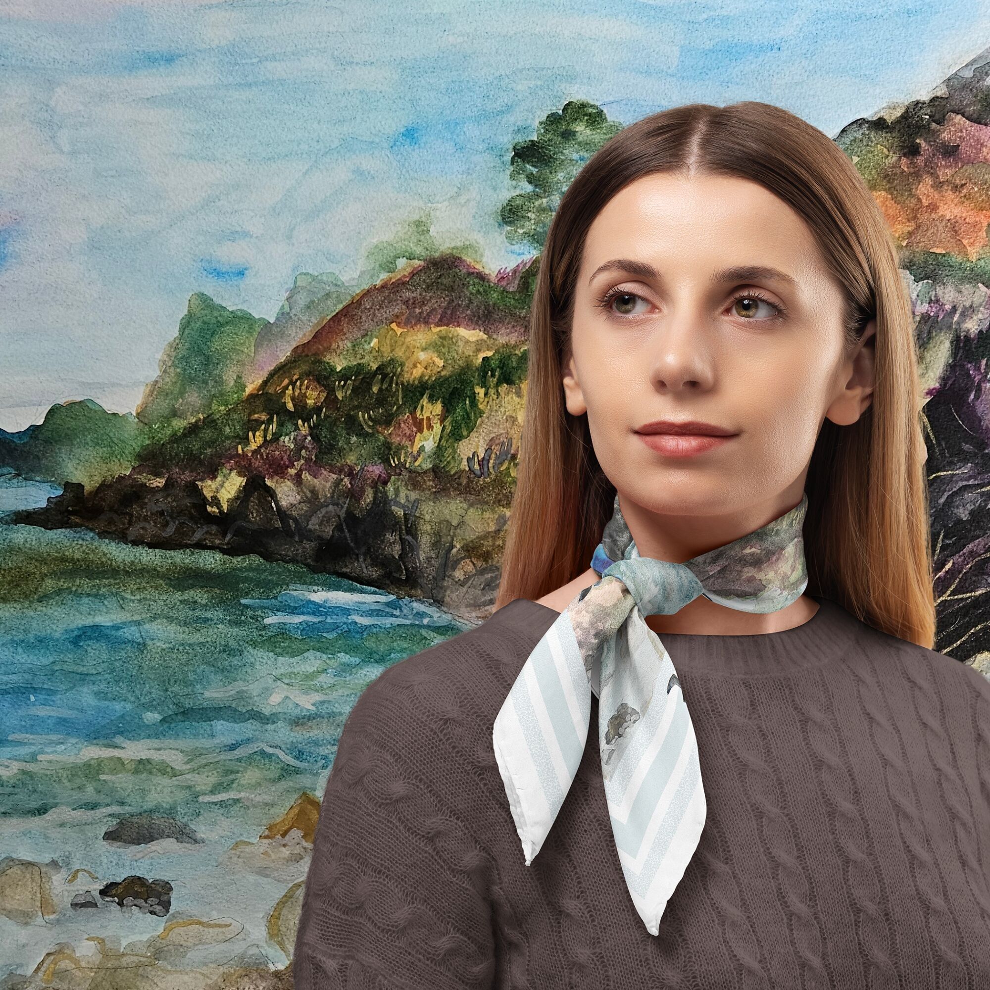 Sciarpa in twill di seta Coastal Cliffs