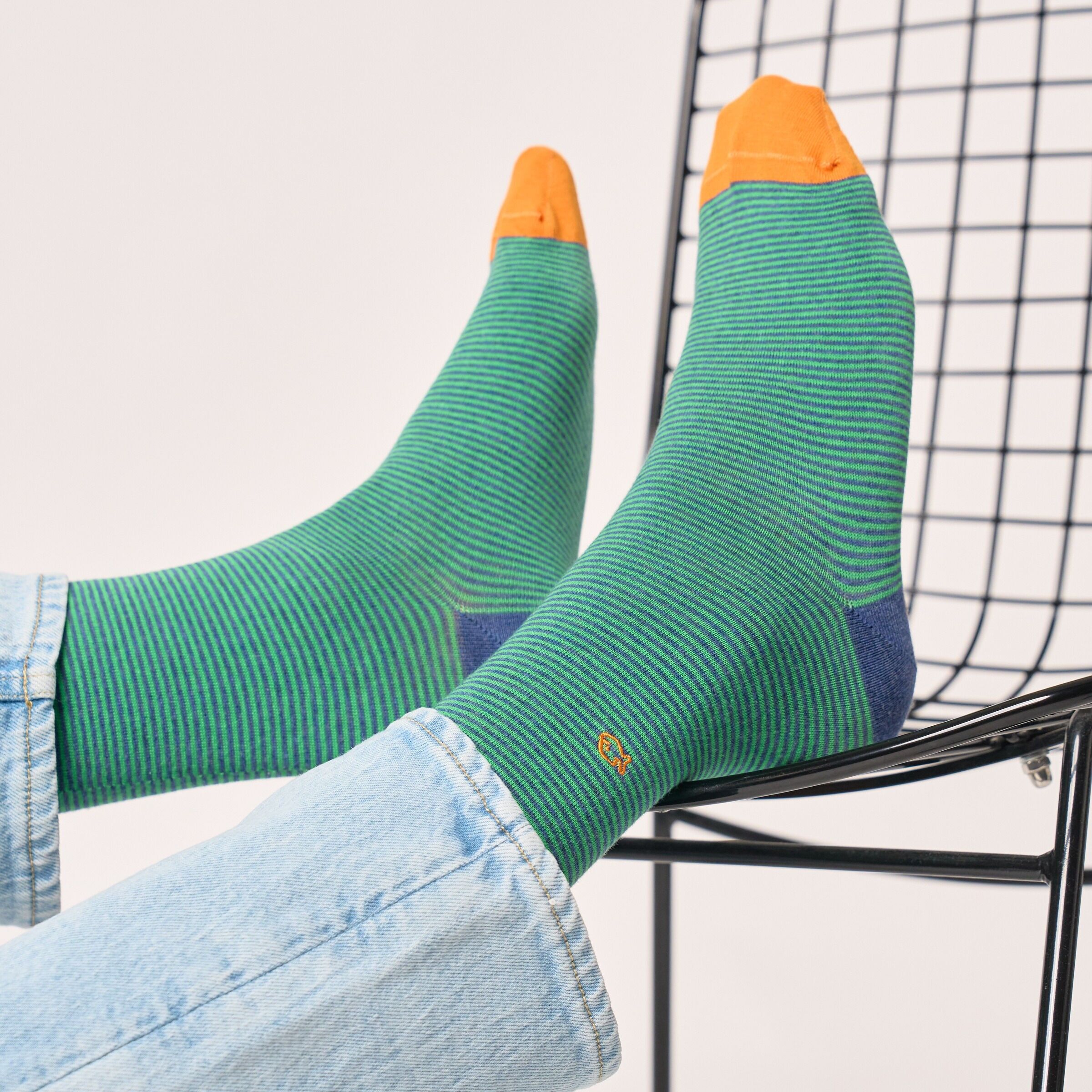 Striped combed cotton socks - Garden party