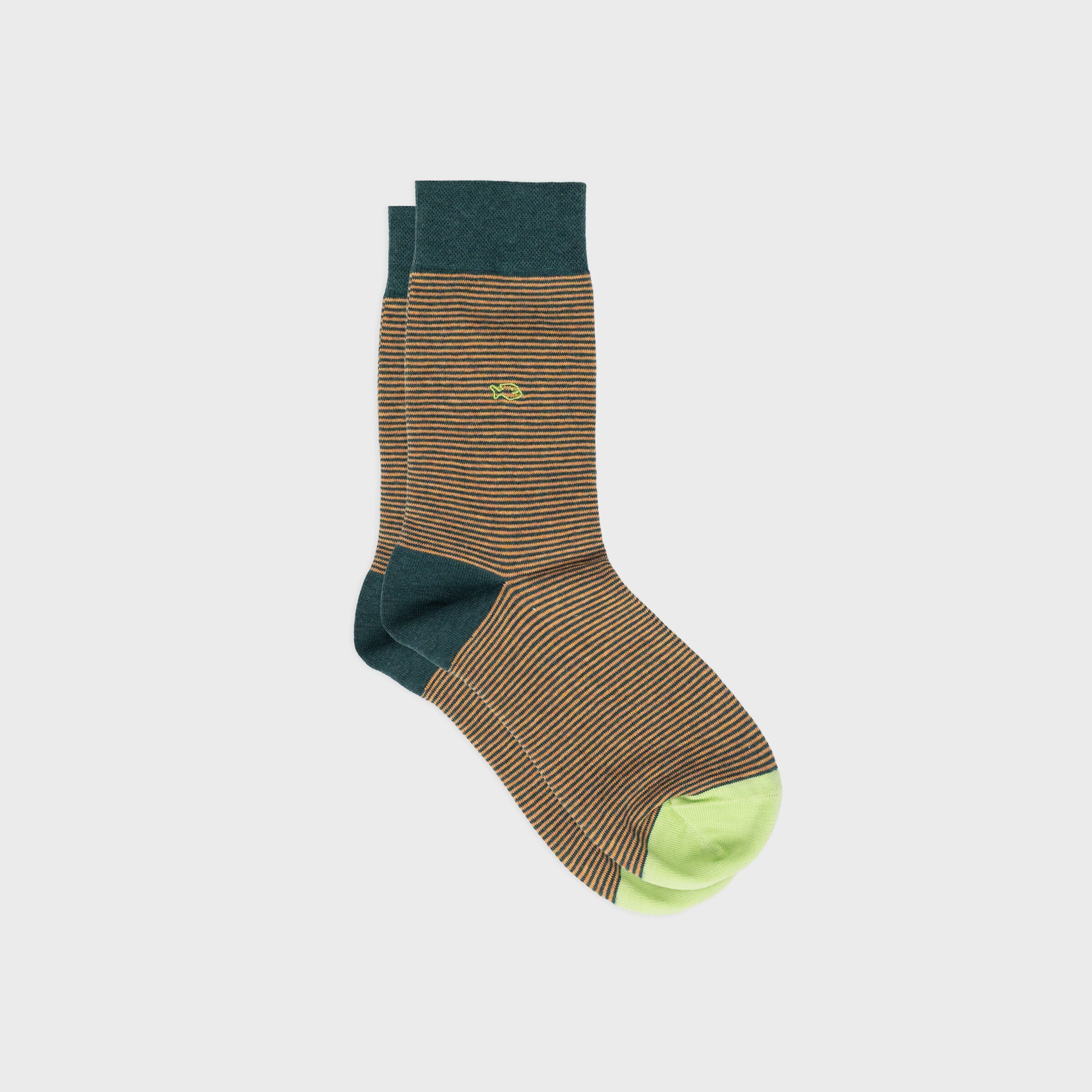Striped combed cotton socks - Forest