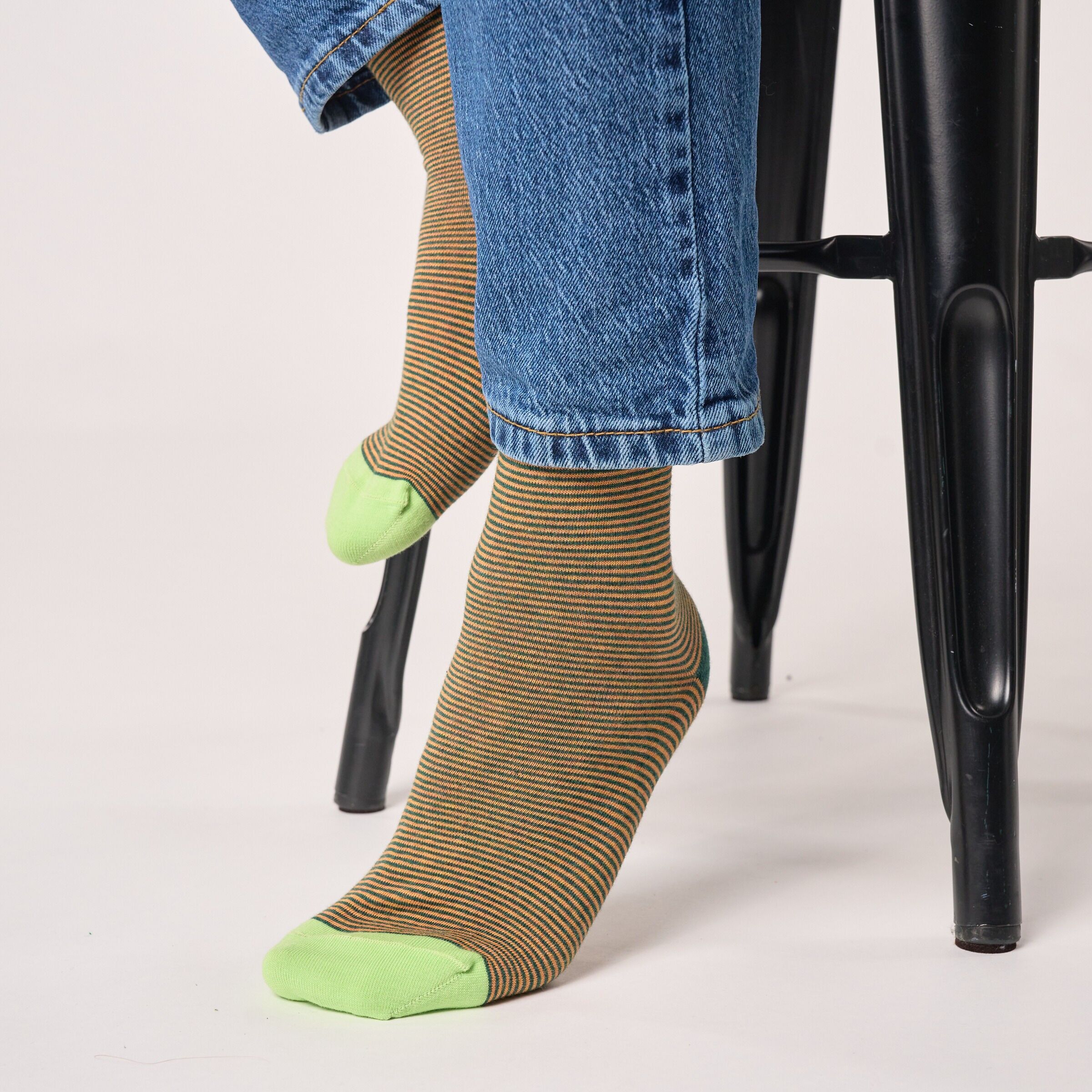 Striped combed cotton socks - Forest