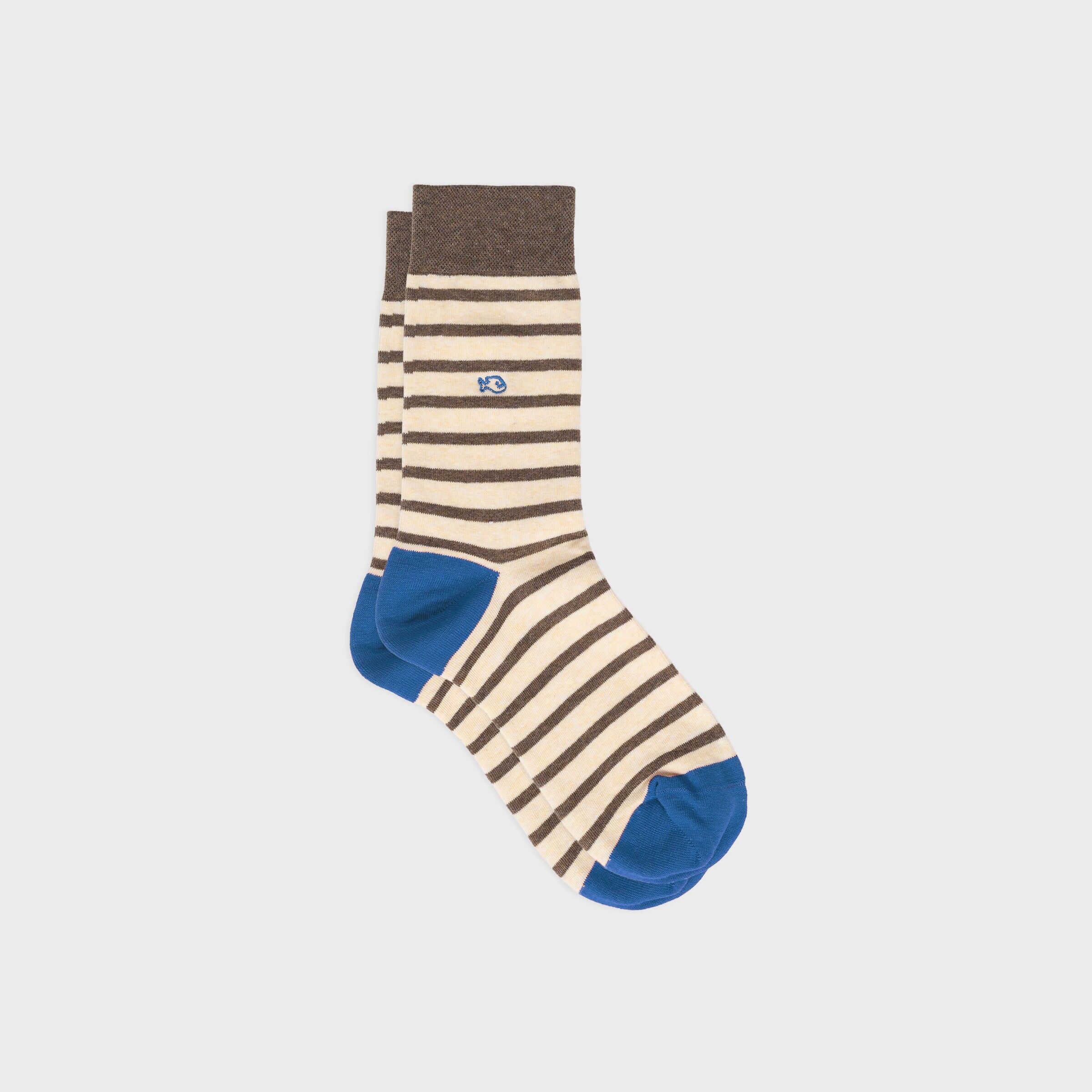 Combed cotton socks with wide stripes - Beige, brown stripes