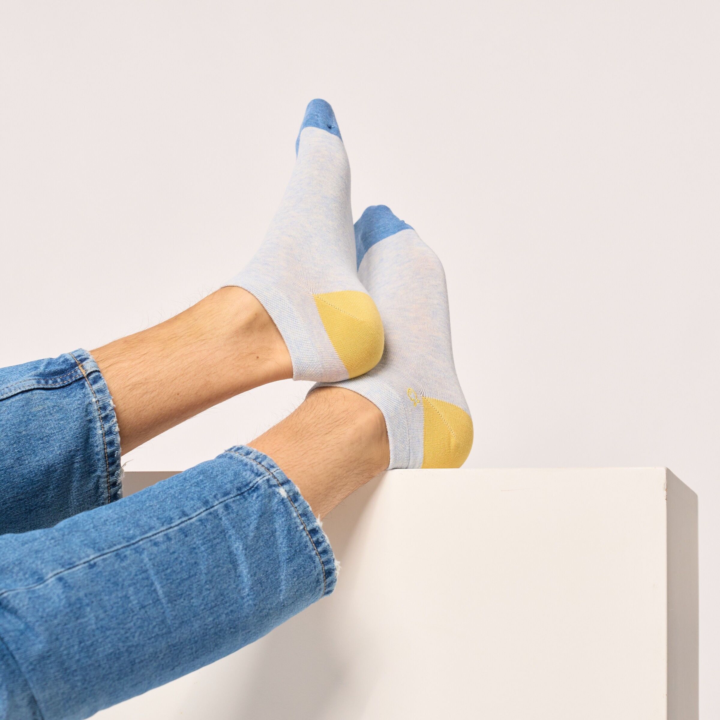 Plain combed cotton socks - Heather light blue