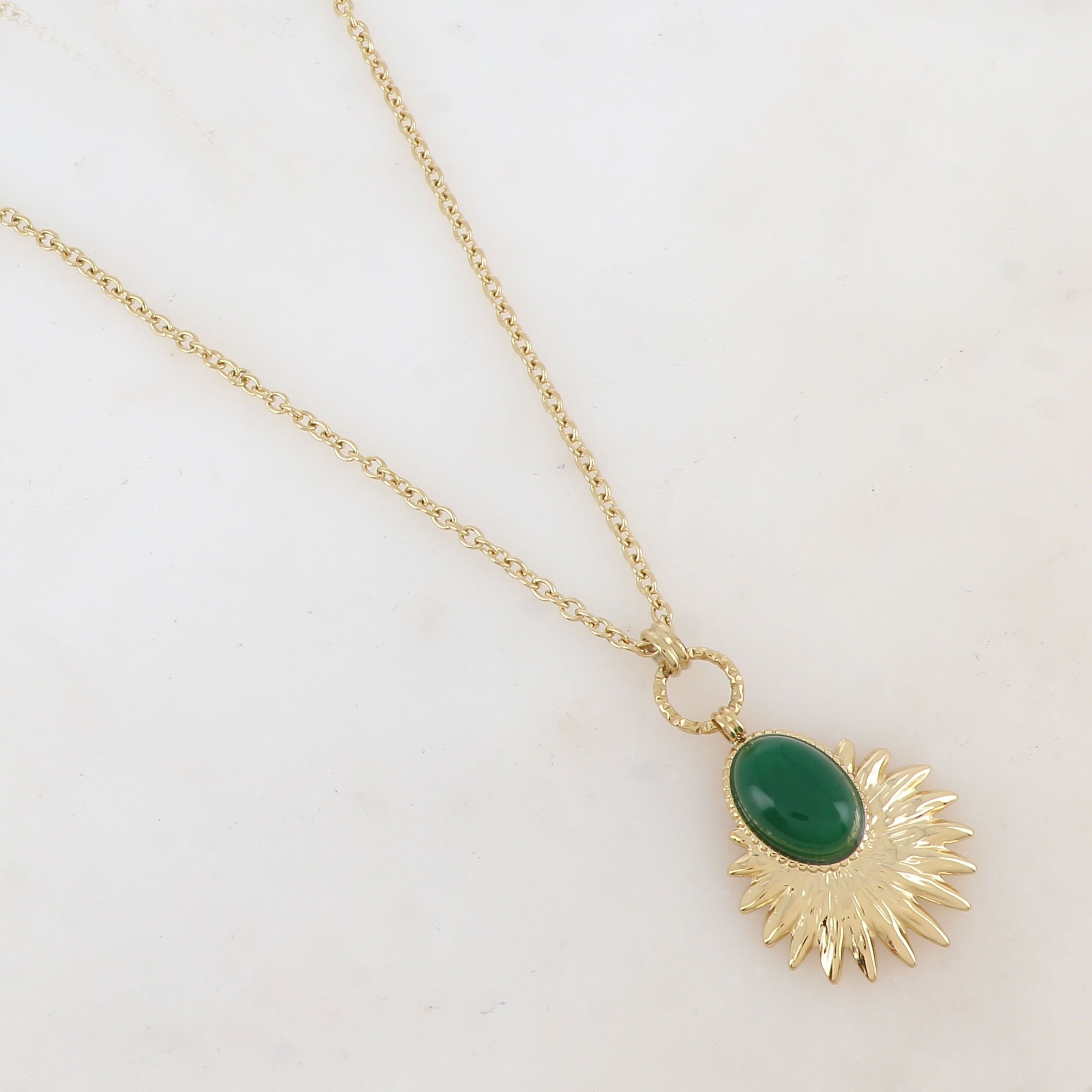 Long necklace with leaf pendant, natural stone or mother-of-pearl