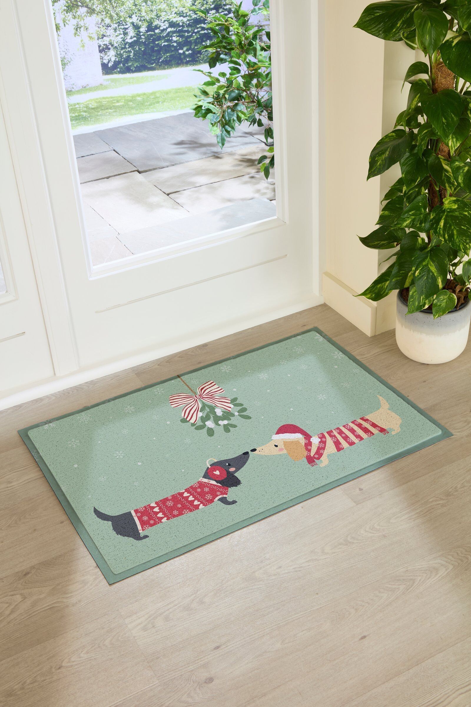 Weihnachts-Dackel-Fußmatte für drinnen und draußen (90 x 60 cm)