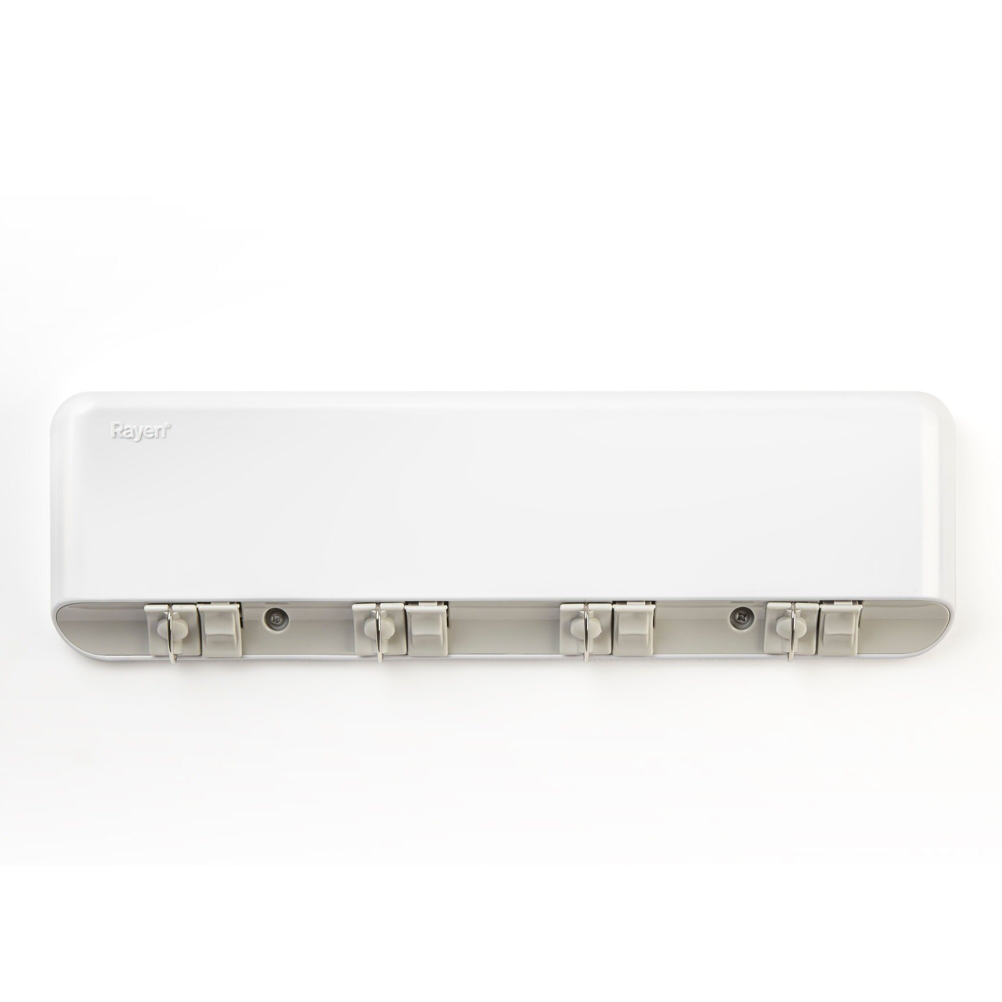 Rayen | Tendedero Extensible de Plástico | 4 Cuerdas Independientes | Recogida Automática de Cuerda | 38.5 x 11.5 x 3.5 cm | Superficie de secado 20 m, Blanco
