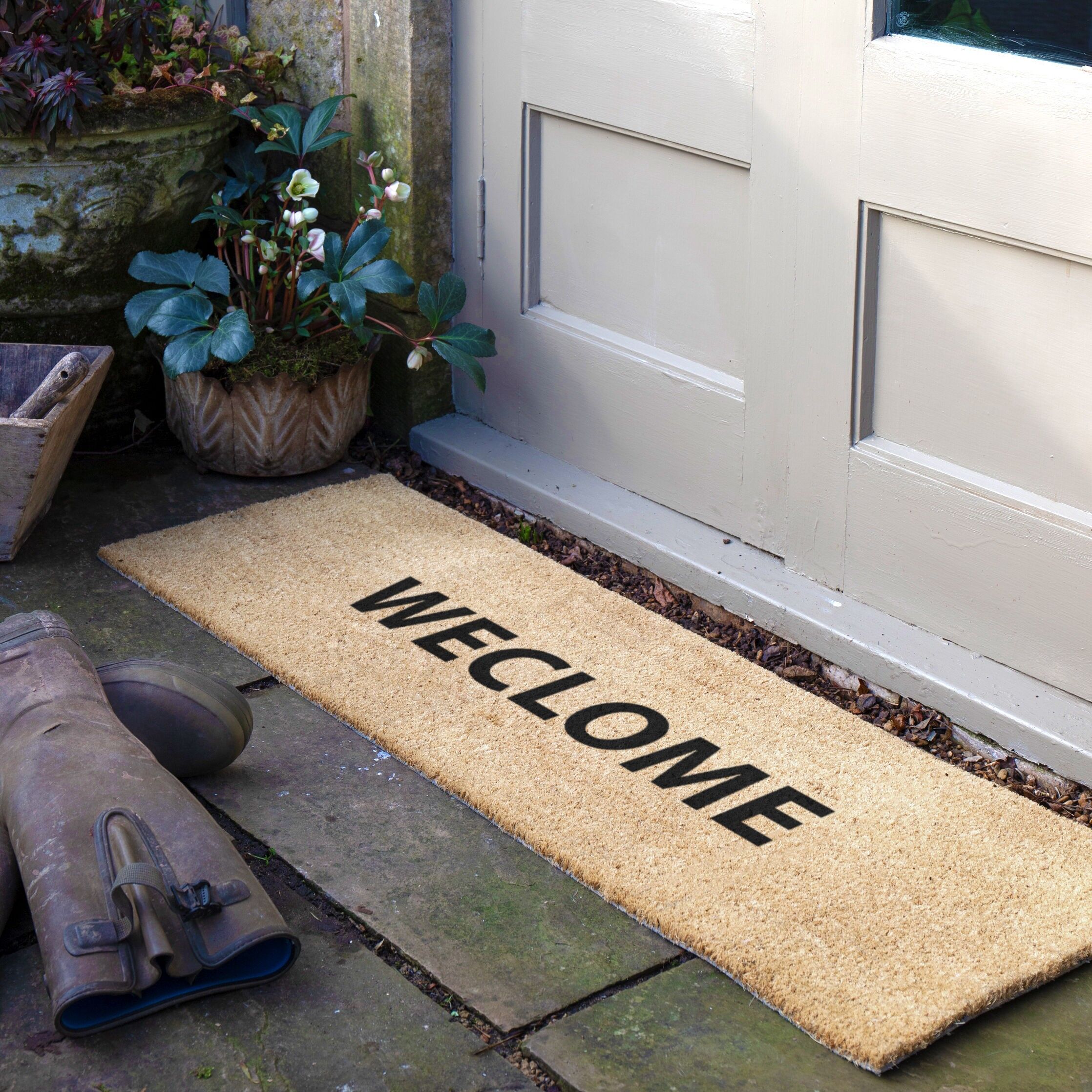 Kokosmatte mit Willkommensspruch (120 x 40 cm)