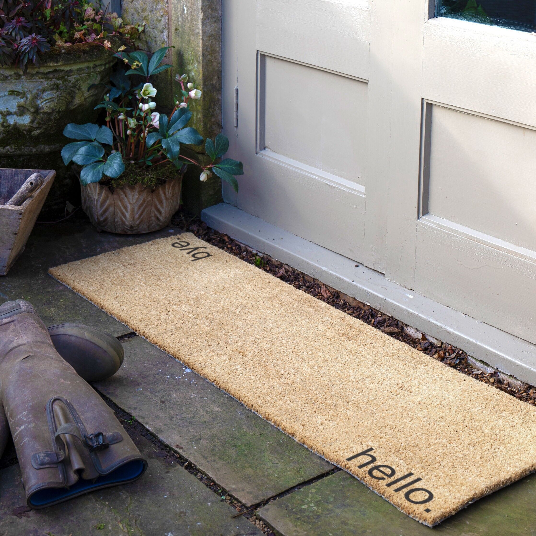 Tapis de porte Hello Bye en fibre de coco (120 x 40 cm)