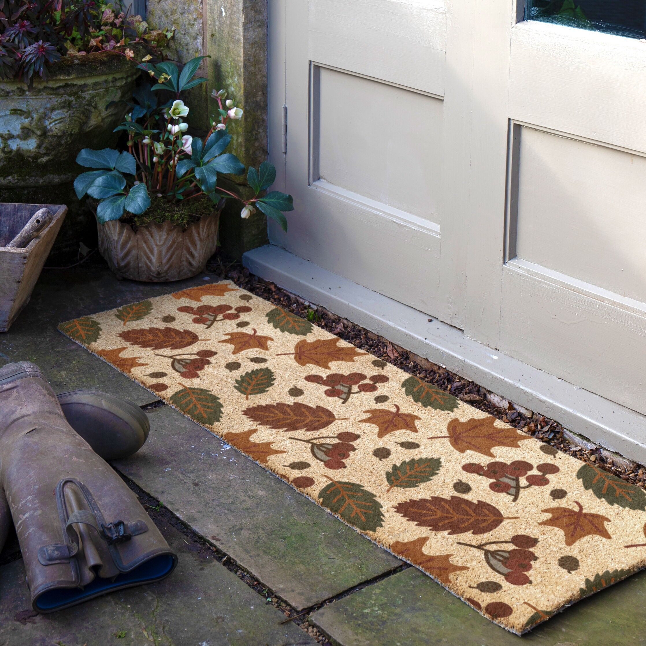 Kokosfaser-Fußmatte mit Herbstlaub-Motiv (120 x 40 cm)