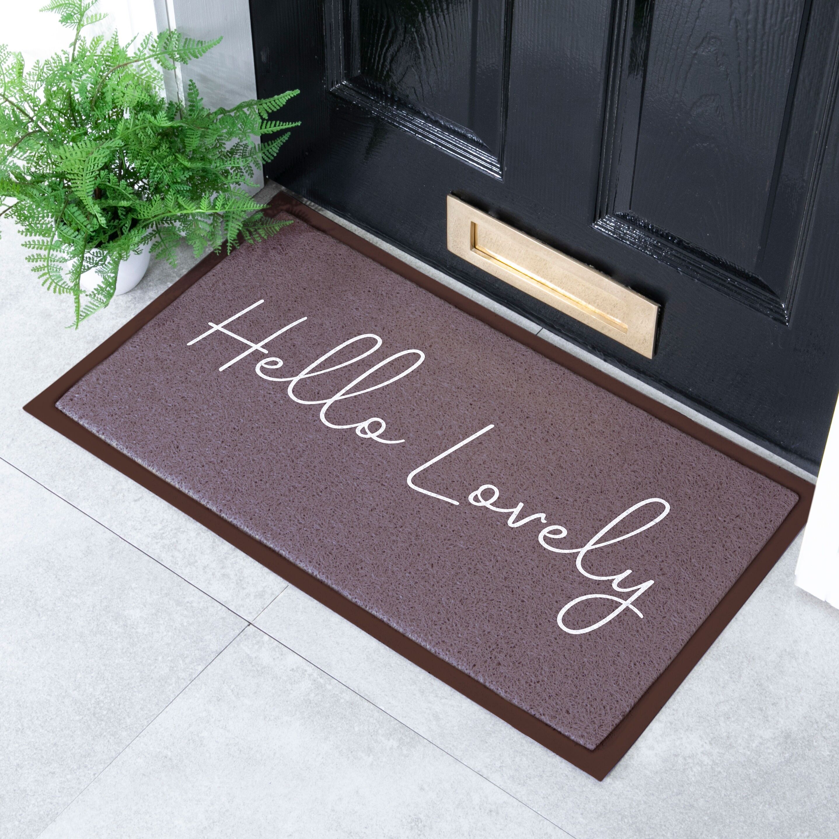 Hello Lovely Chocolate Brown Indoor Outdoor Doormat (70 x 40cm)