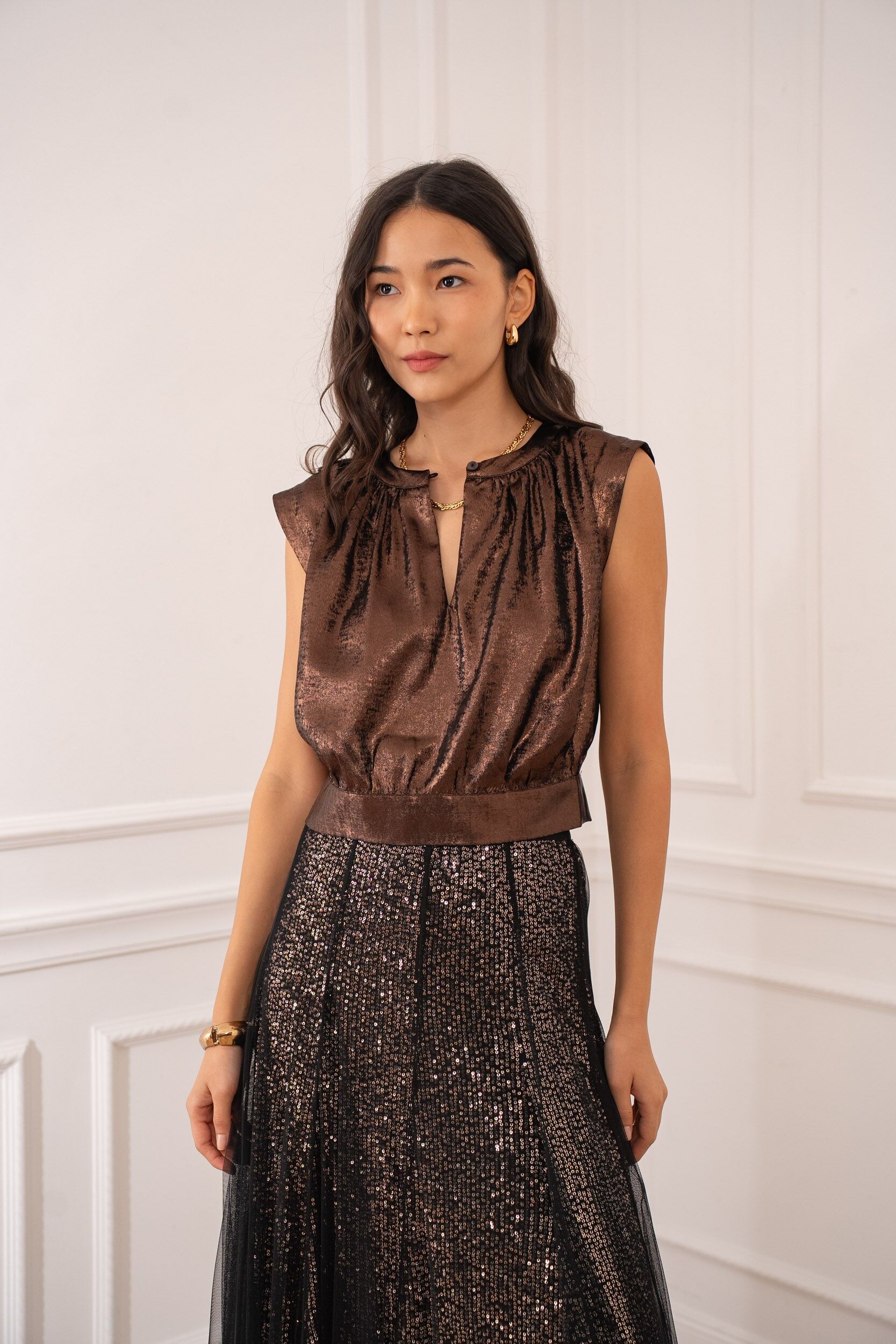 Top Maguie métallisé à nouer - CK08161-2