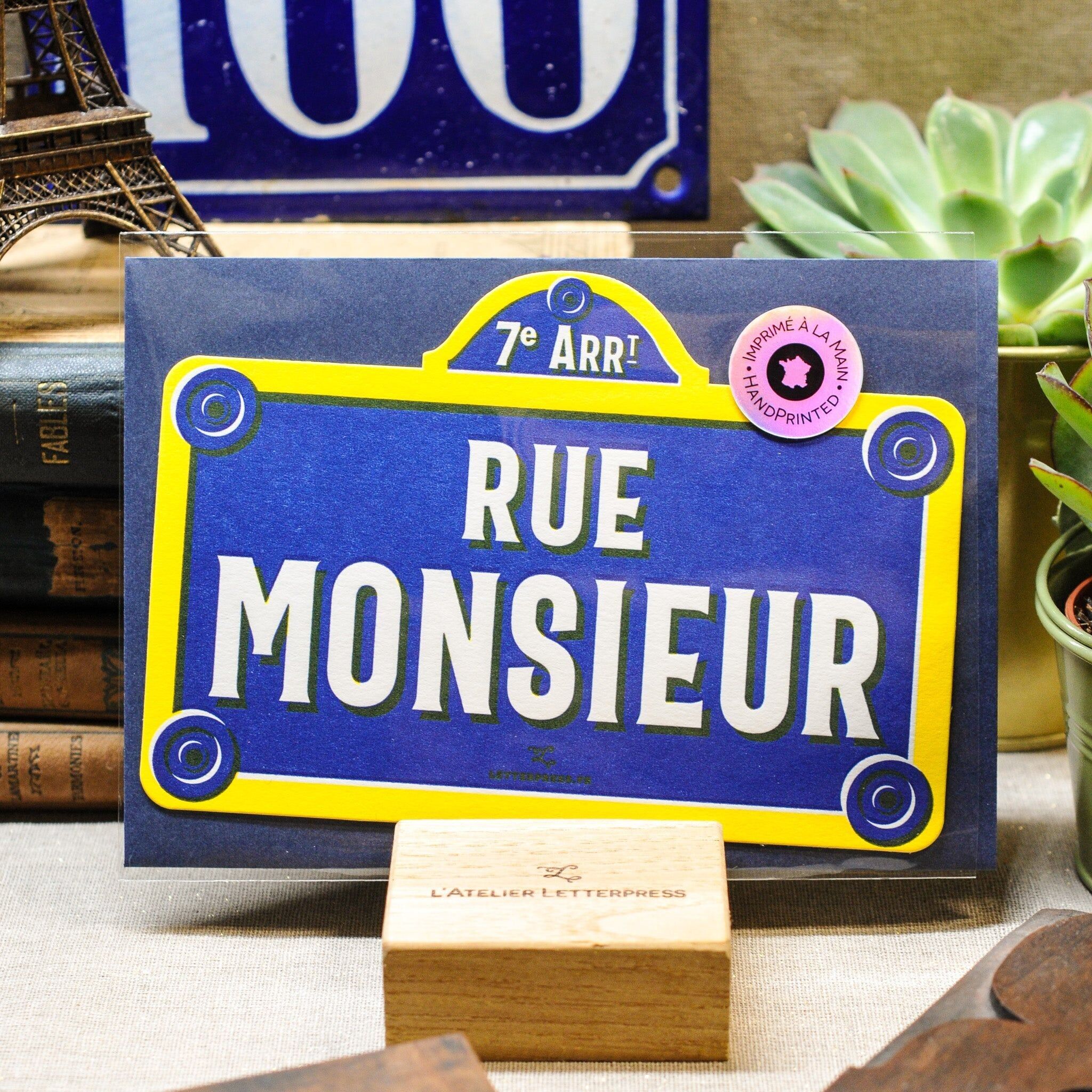 Letterpress-Karte, Straßenschild „Monsieur Paris“ (mit Umschlag)