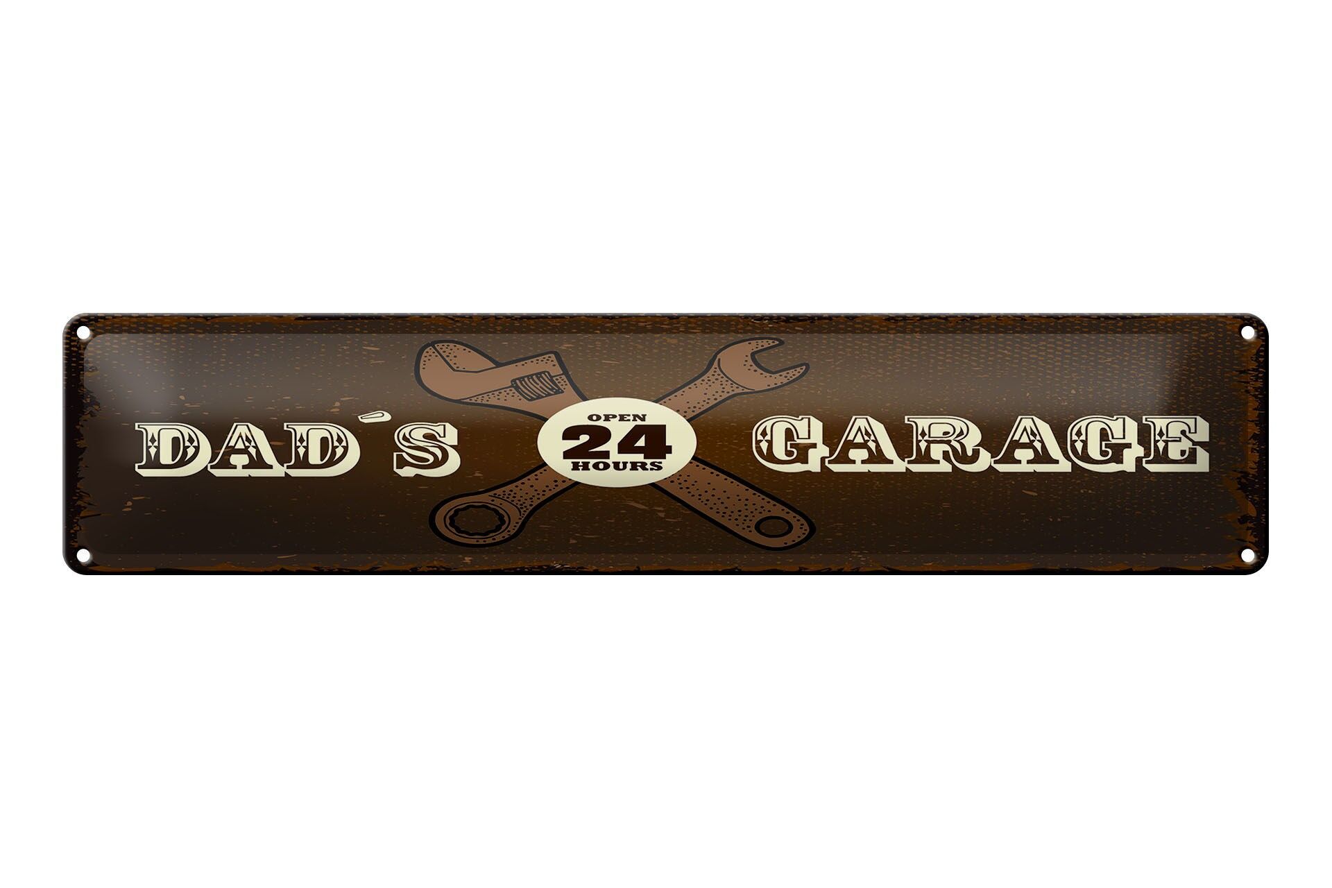 Insegna in metallo, 46x10 cm, "Dad's Garage aperto 24 ore", insegna decorativa marrone