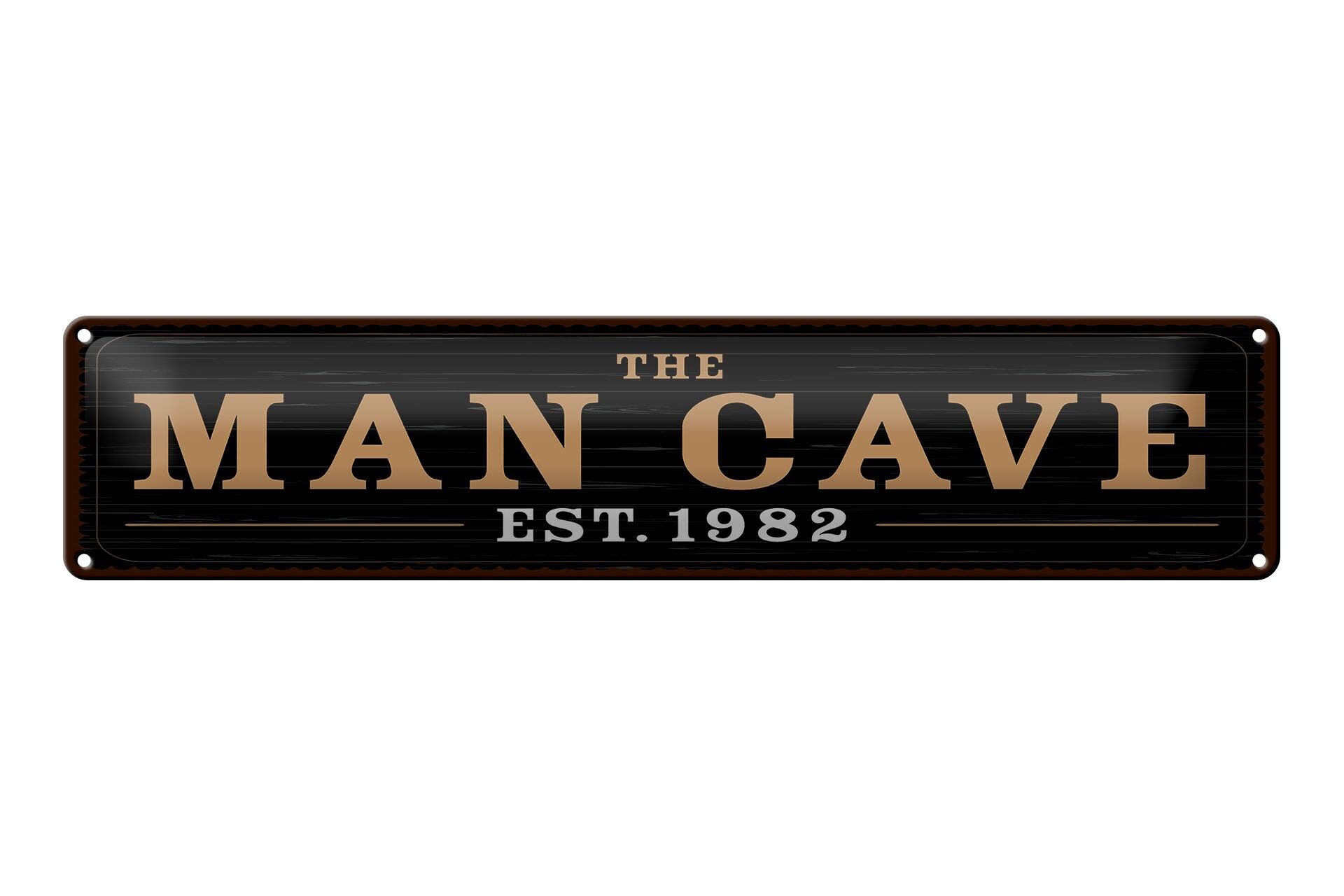 Cartello in metallo con scritta, 46x10 cm: The man cave Est. cartello decorativo 1982