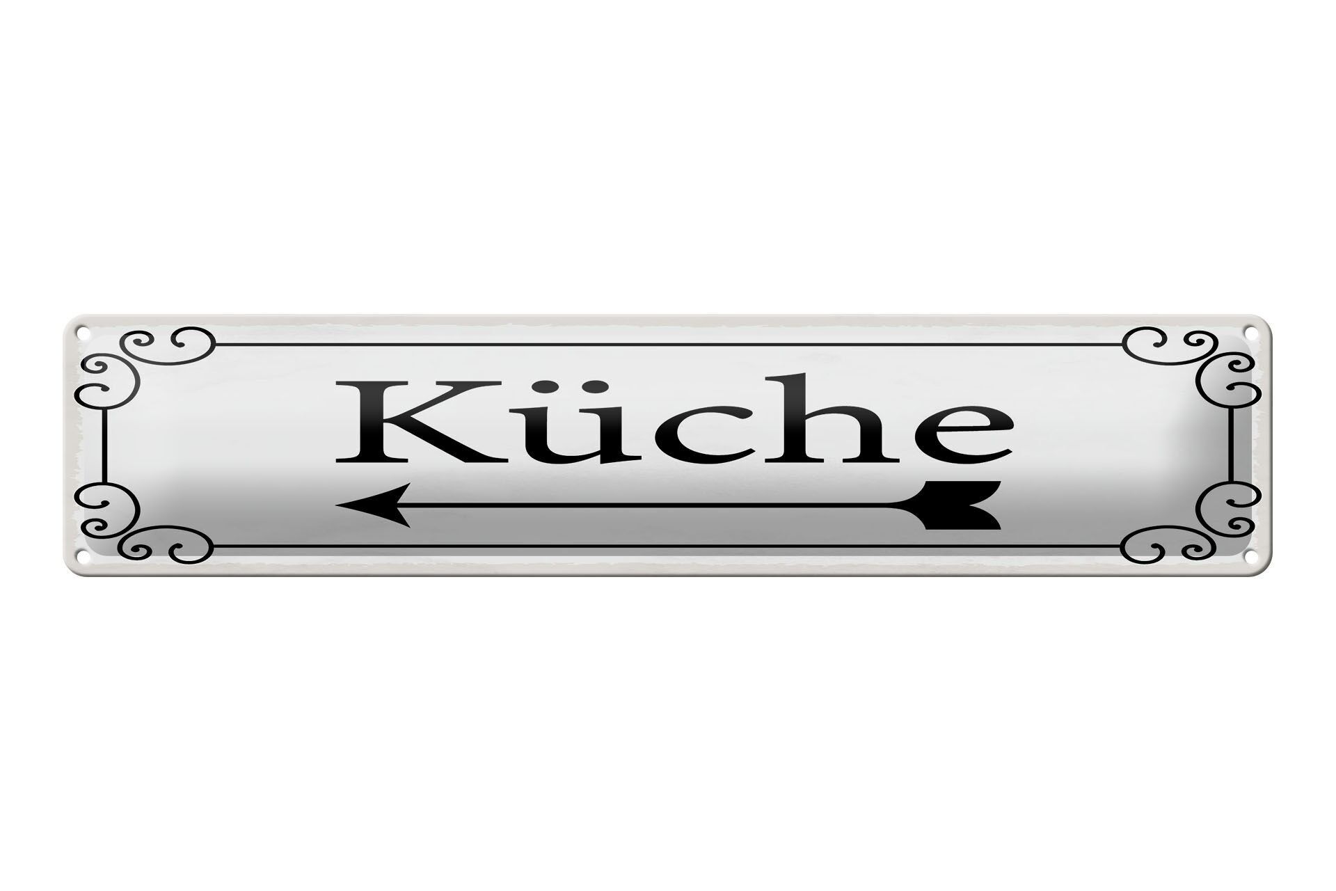 Cartello in metallo, avviso, 46x10 cm, cucina, freccia a sinistra, fiorire, cartello decorativo