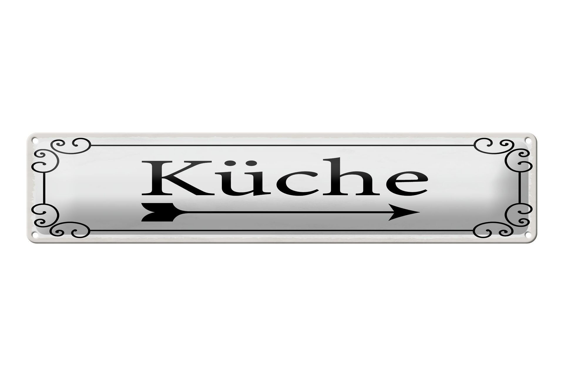 Cartello in metallo, avviso, 46x10 cm, cucina, freccia a destra, fiorire, cartello decorativo