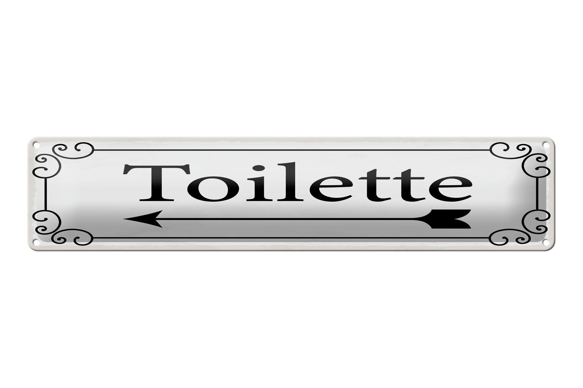 Cartello in metallo, 46x10 cm, toilette, freccia a sinistra, motivo ornamentale, cartello decorativo