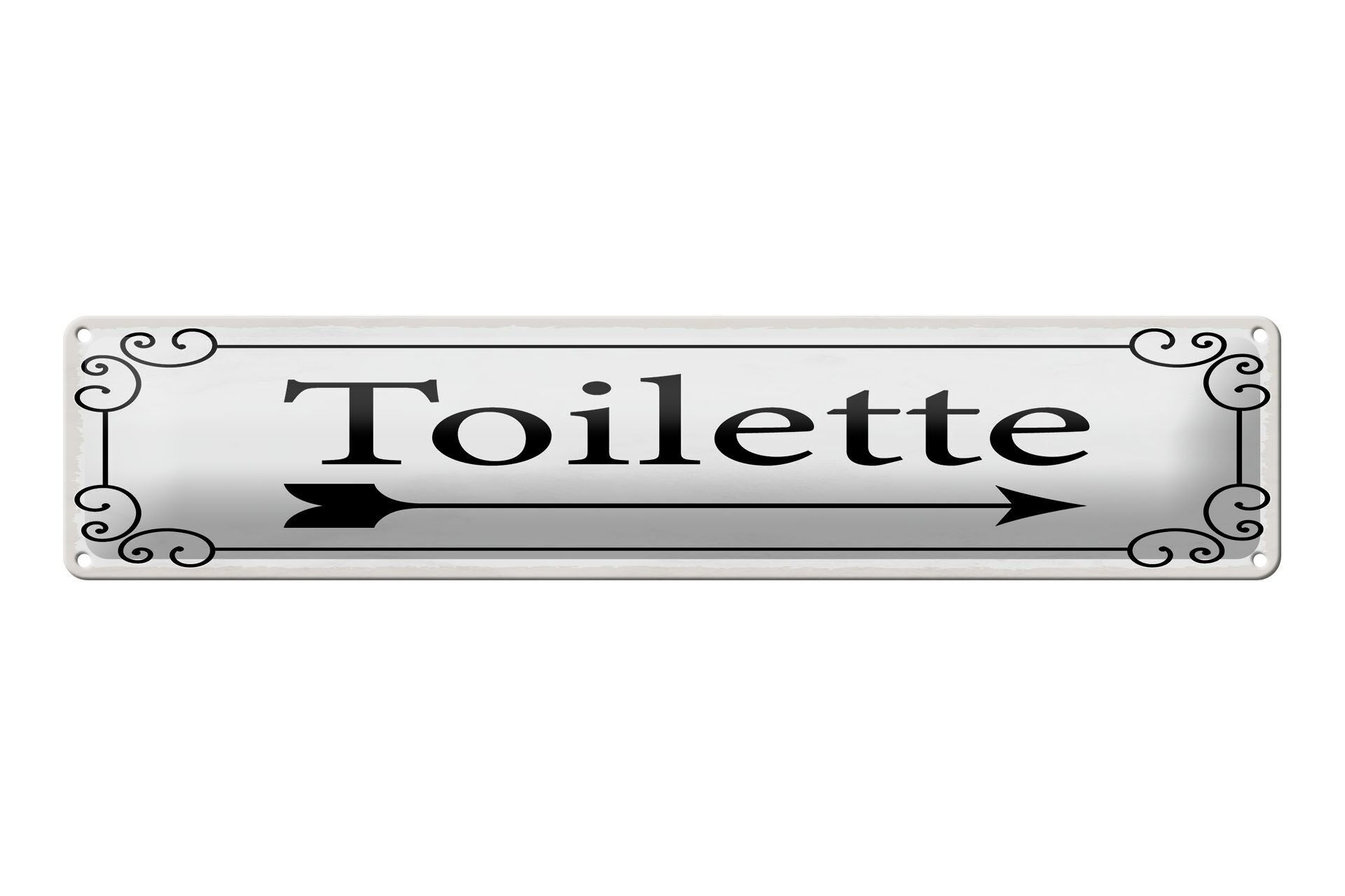 Cartello in metallo, 46x10 cm, toilette, freccia a destra, motivo ornamentale, cartello decorativo