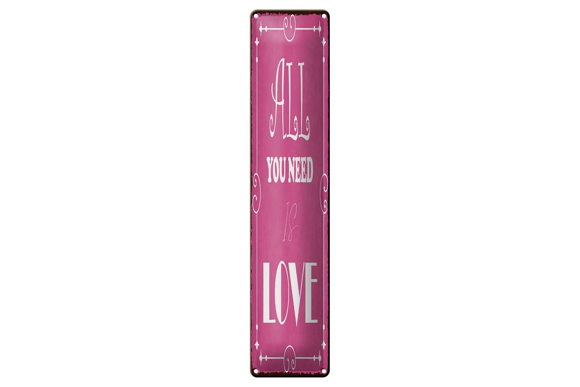 Cartello in metallo con la scritta "All you need is Love" (46x10 cm), cartello decorativo rosa