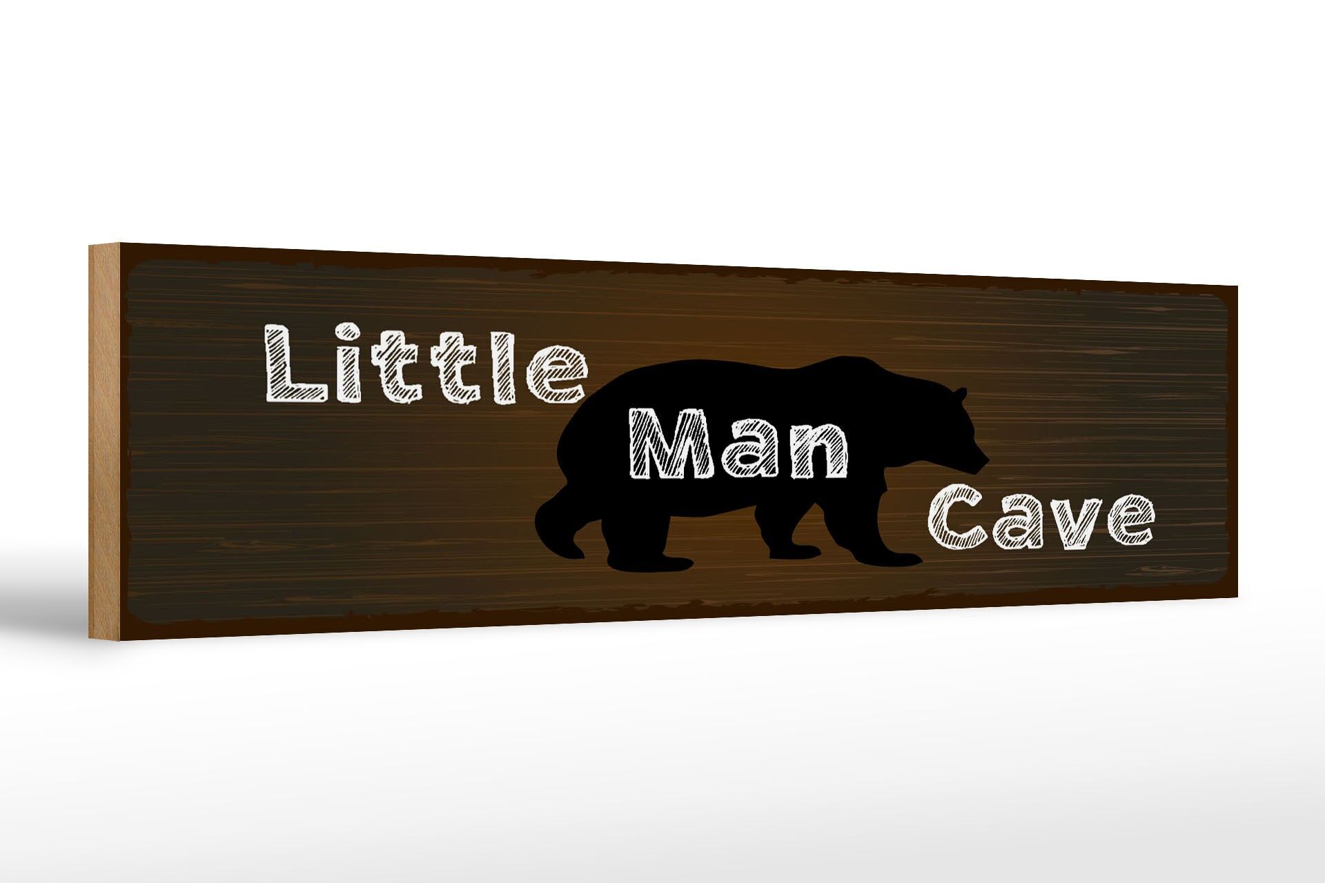 Holzschild Spruch 46x10 cm little man cave Bär Deko Schild