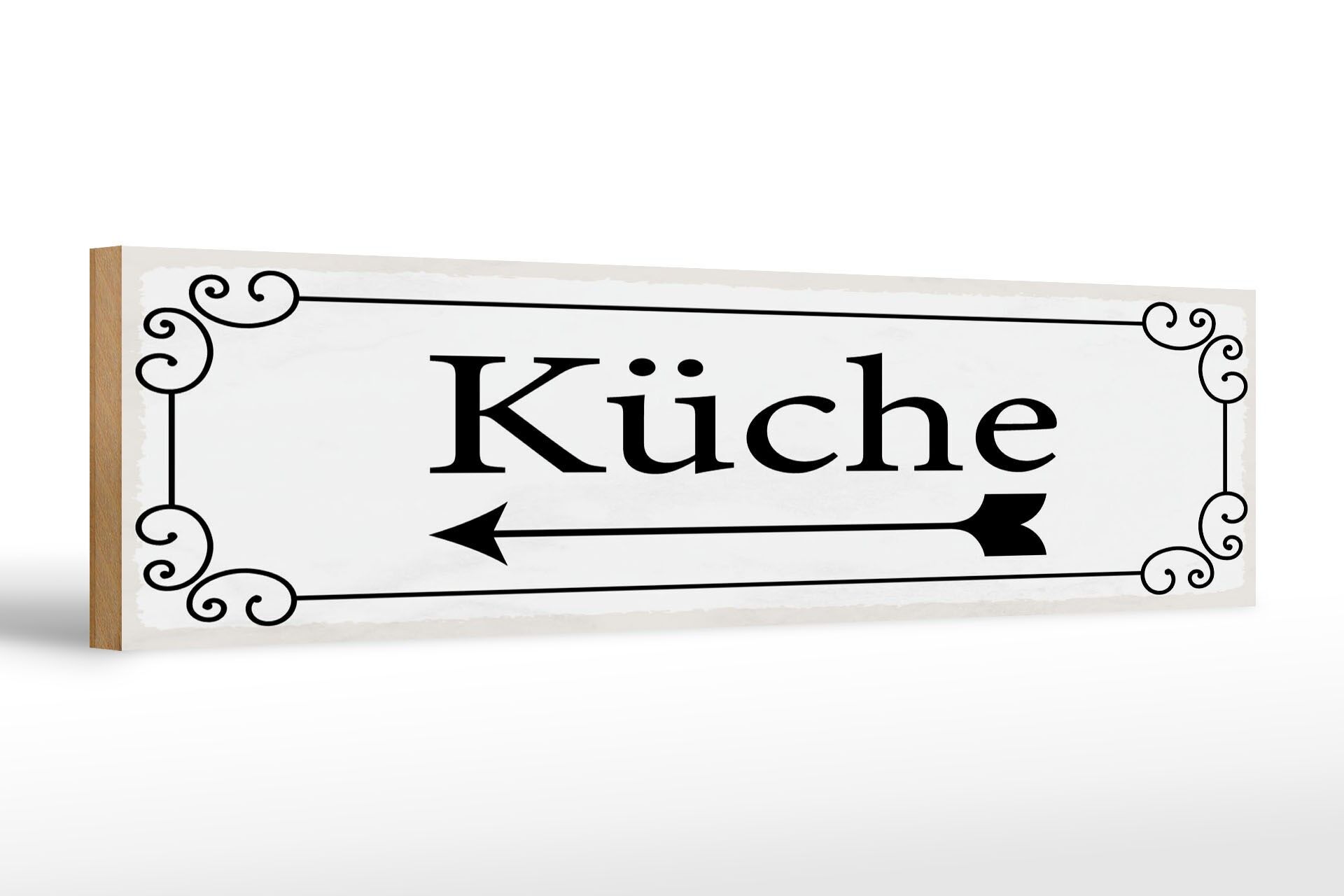 Holzschild Hinweis 46x10 cm Küche Pfeil links Schnörkel Deko Schild