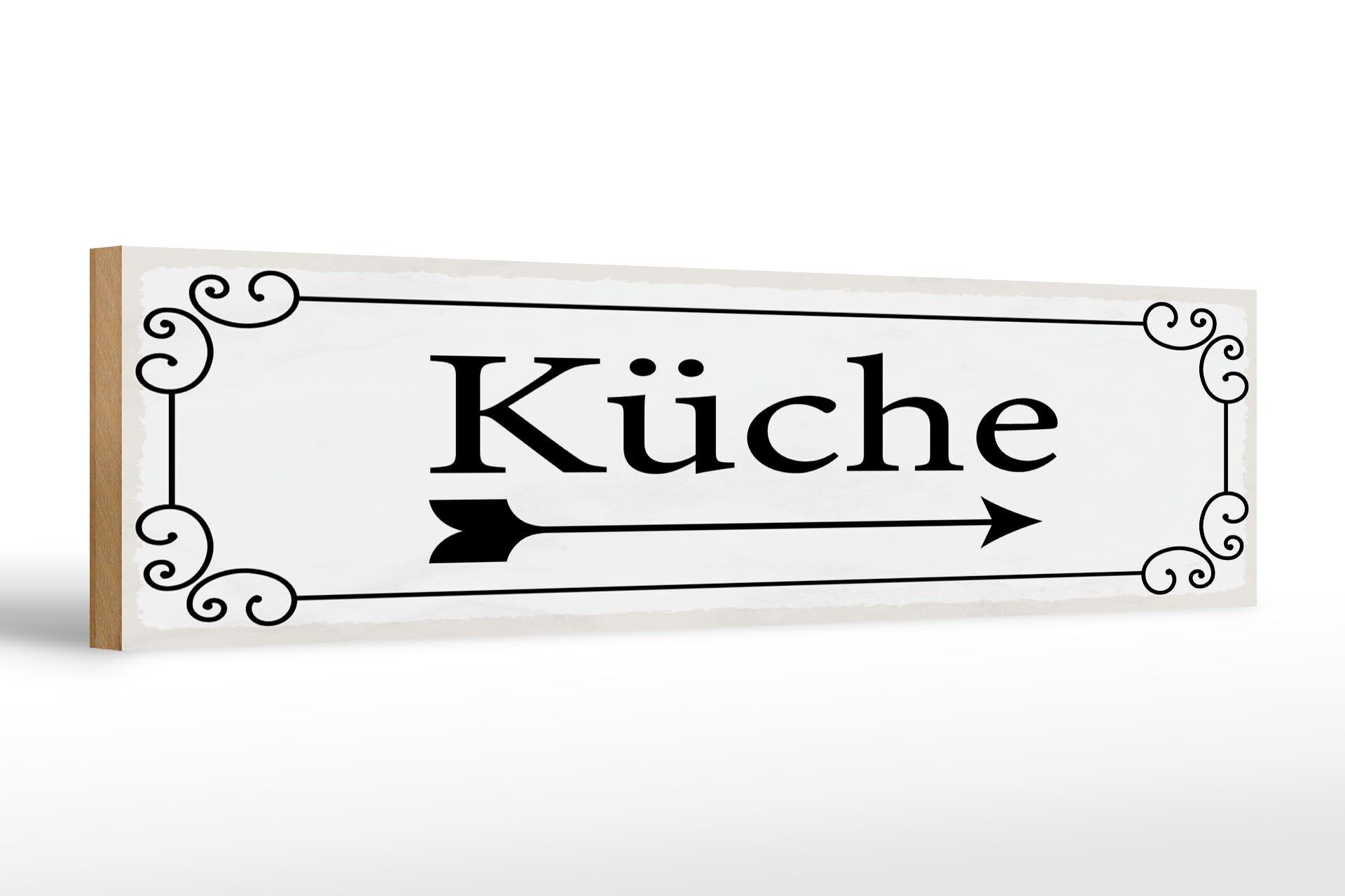 Holzschild Hinweis 46x10 cm Küche Pfeil rechts Schnörkel Deko Schild