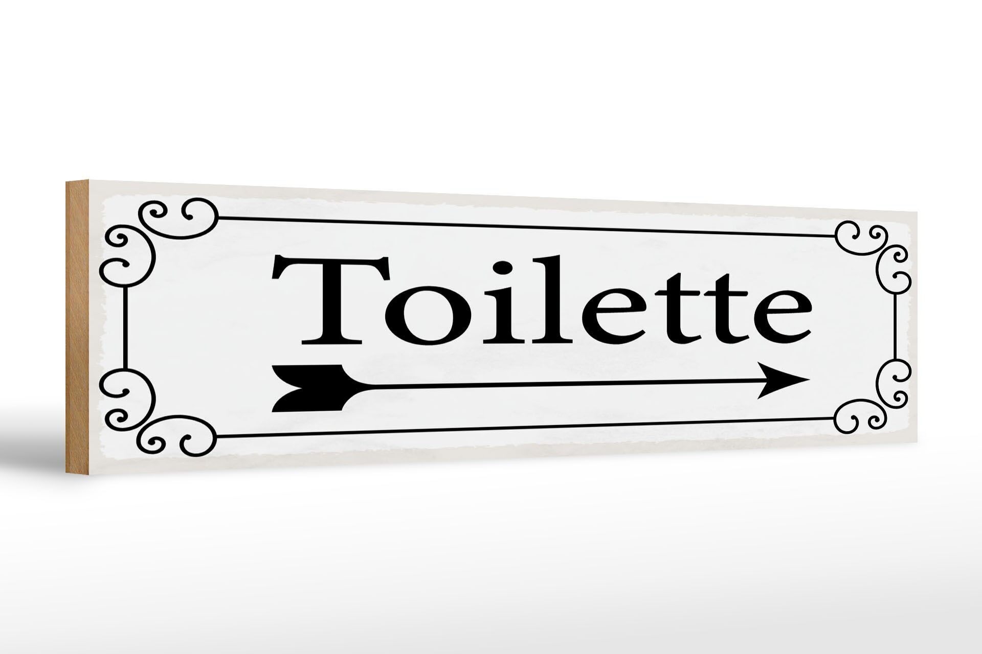 Holzschild Hinweis 46x10 cm Toilette Pfeil rechts Schnörkel Deko Schild