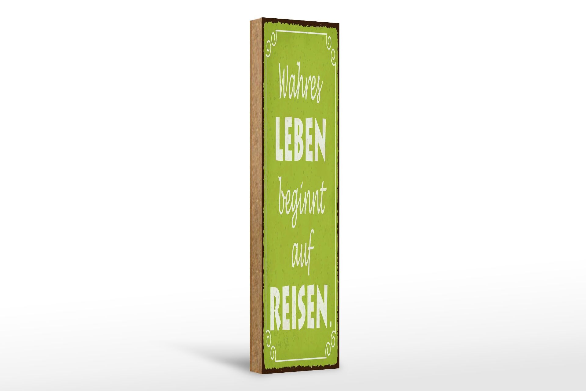 Holzschild Spruch 46x10 cm Wahres Leben beginnt auf Reisen Deko Schild